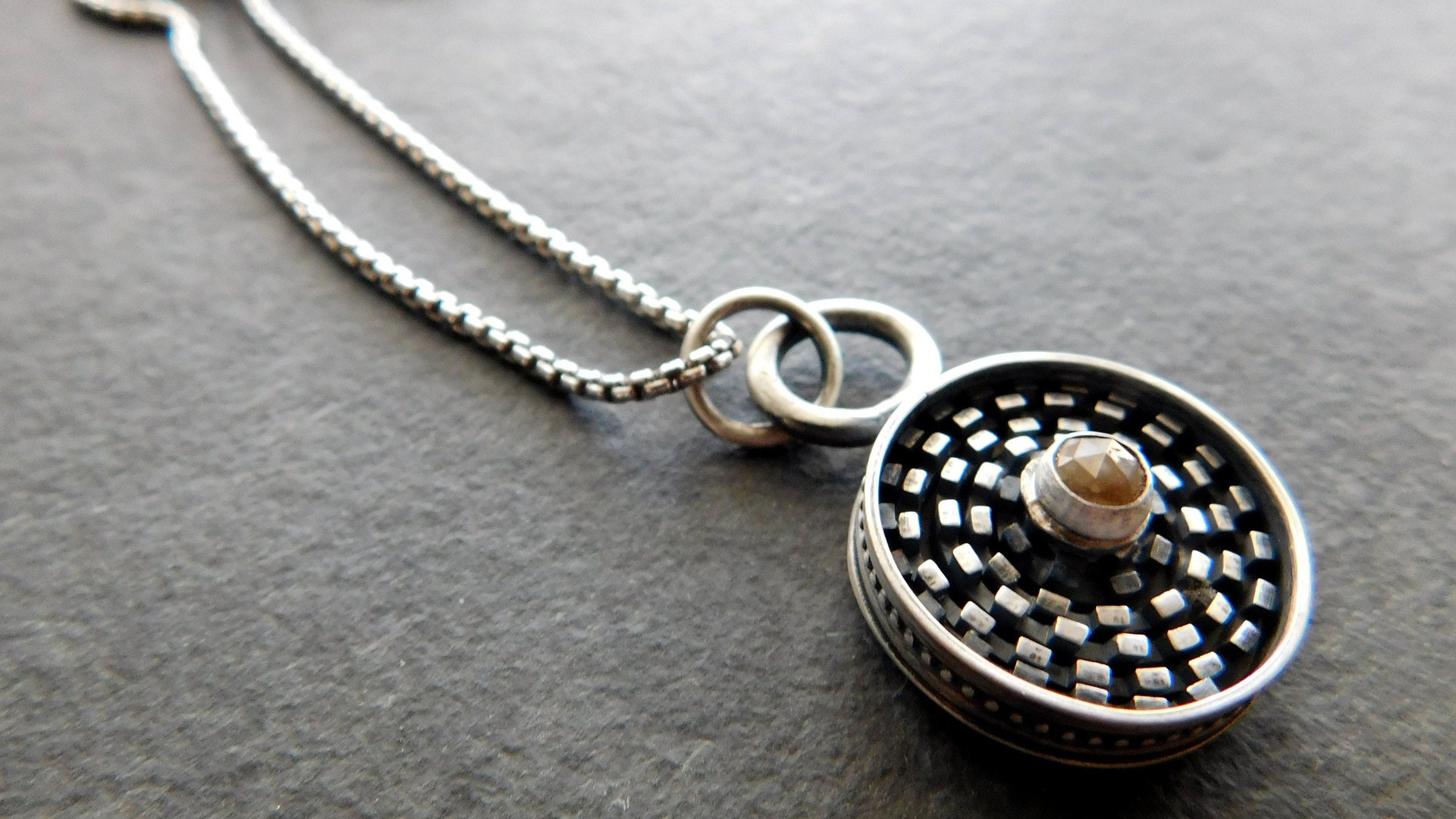 Earth Tone Colored Diamond Sterling Silver Modernist Wire Pendant Necklace