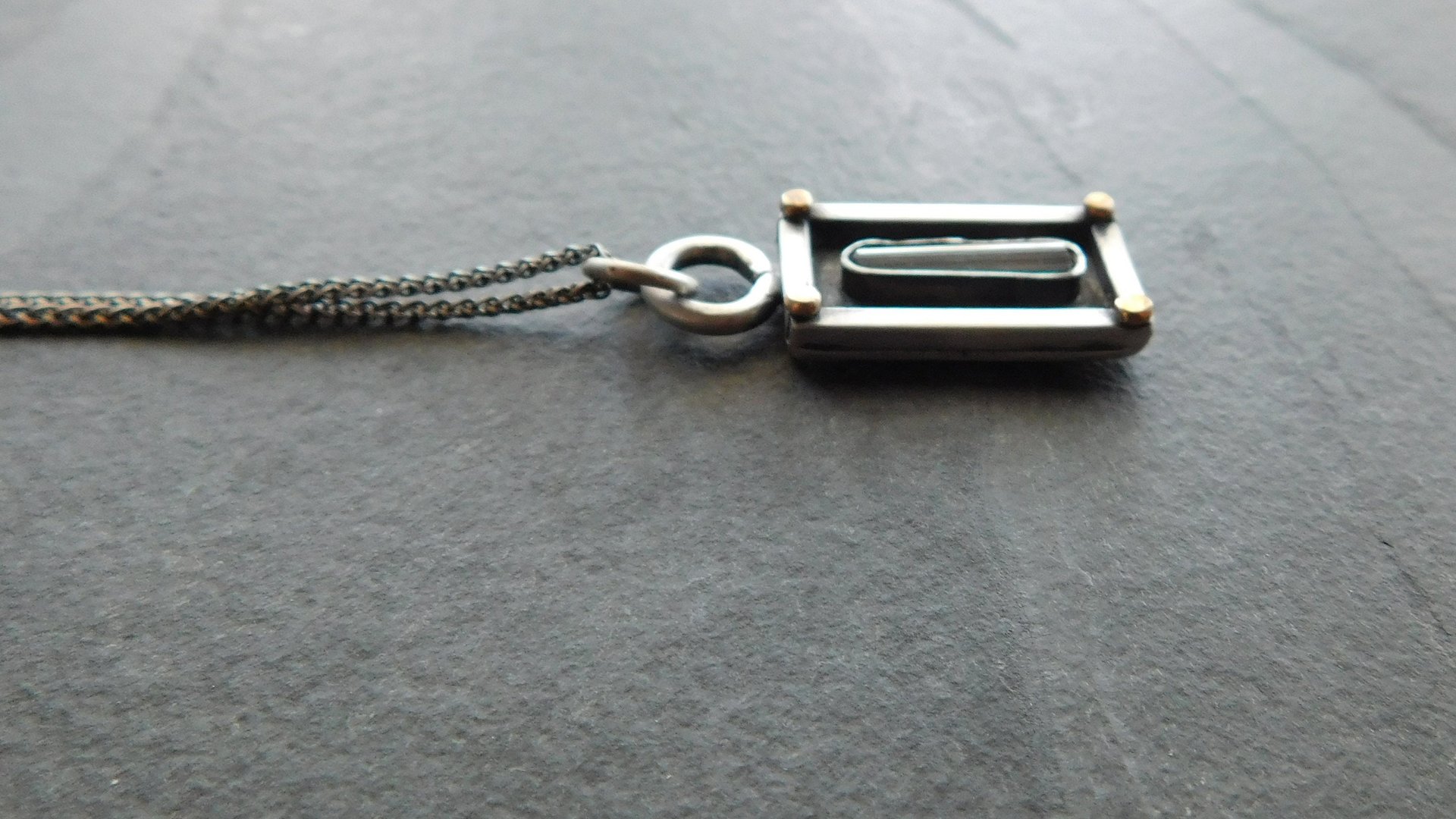 Indicolite Tourmaline Raw Crystal Mineral Oxidized Sterling Silver 14K Gold Mixed Metal Pendant Necklace