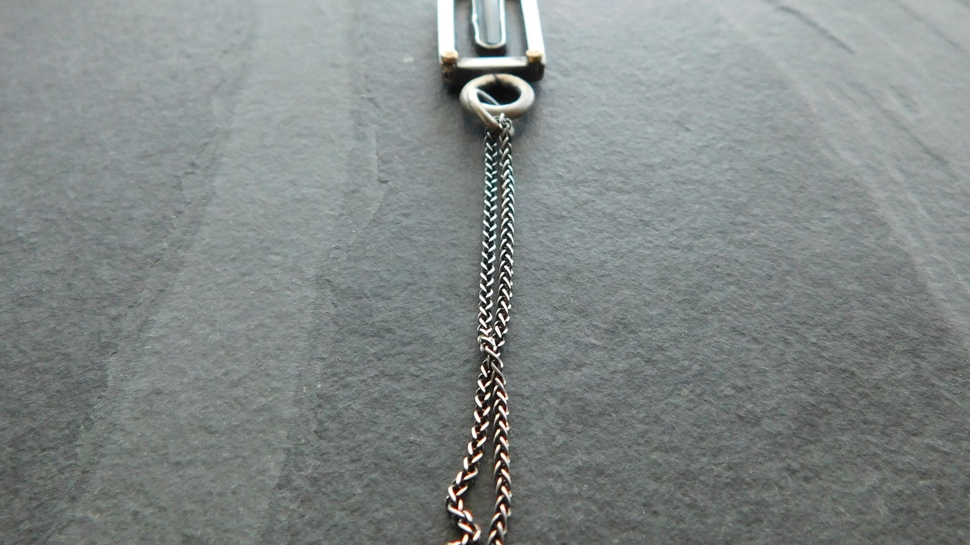 Indicolite Tourmaline Raw Crystal Mineral Oxidized Sterling Silver 14K Gold Mixed Metal Pendant Necklace