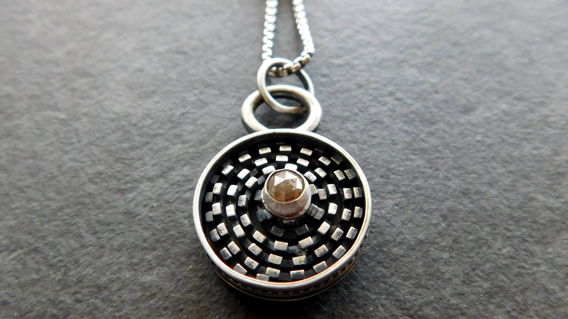 Earth Tone Colored Diamond Sterling Silver Modernist Wire Pendant Necklace