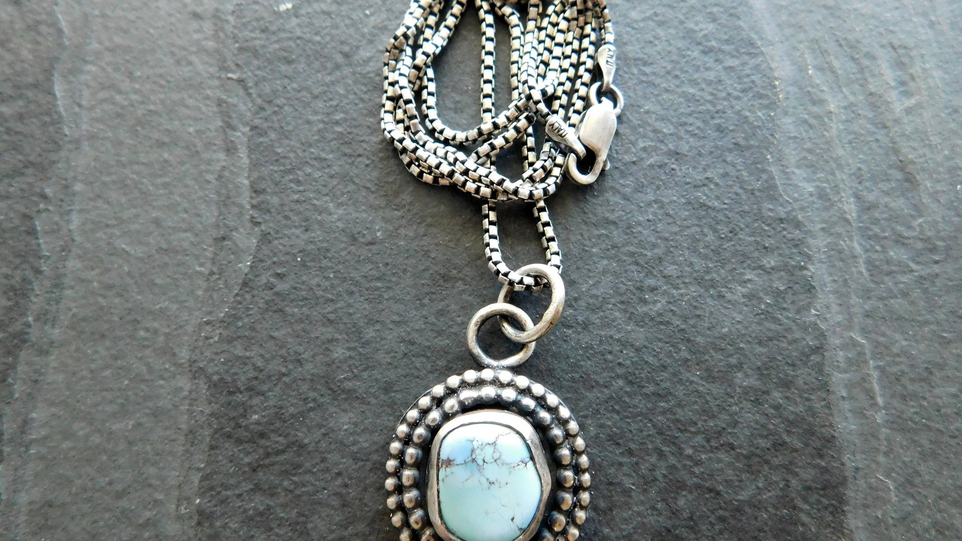 Kazakhstan Golden Hill Lavender Turquoise Nugget Sterling Silver Pendant Necklace