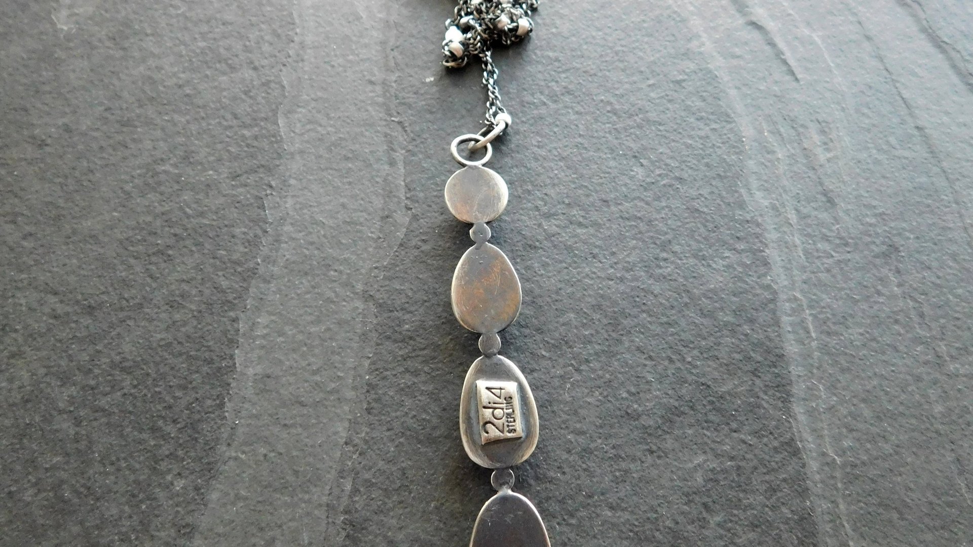 Long Gemstone Dangle Oxidized Sterling Silver Pendant Dark Pink Tourmaline Iolite Amethyst Multi Stone Necklace