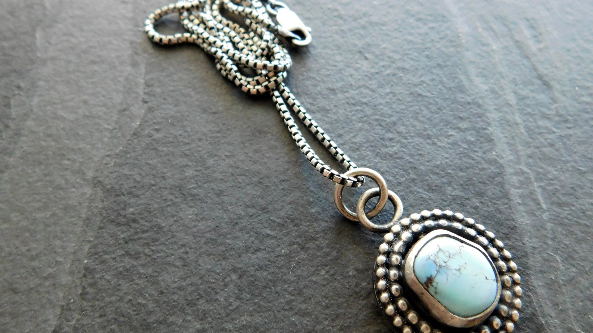 Kazakhstan Golden Hill Lavender Turquoise Nugget Sterling Silver Pendant Necklace