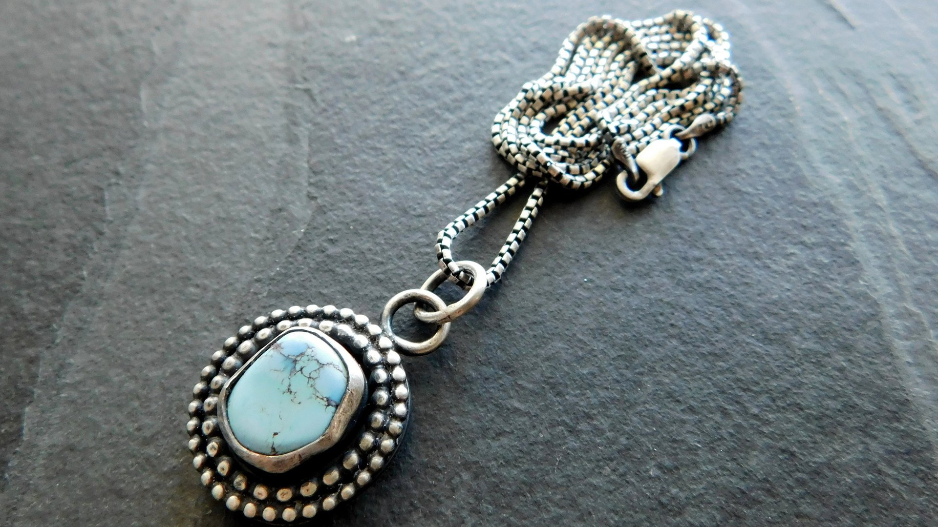 Kazakhstan Golden Hill Lavender Turquoise Nugget Sterling Silver Pendant Necklace