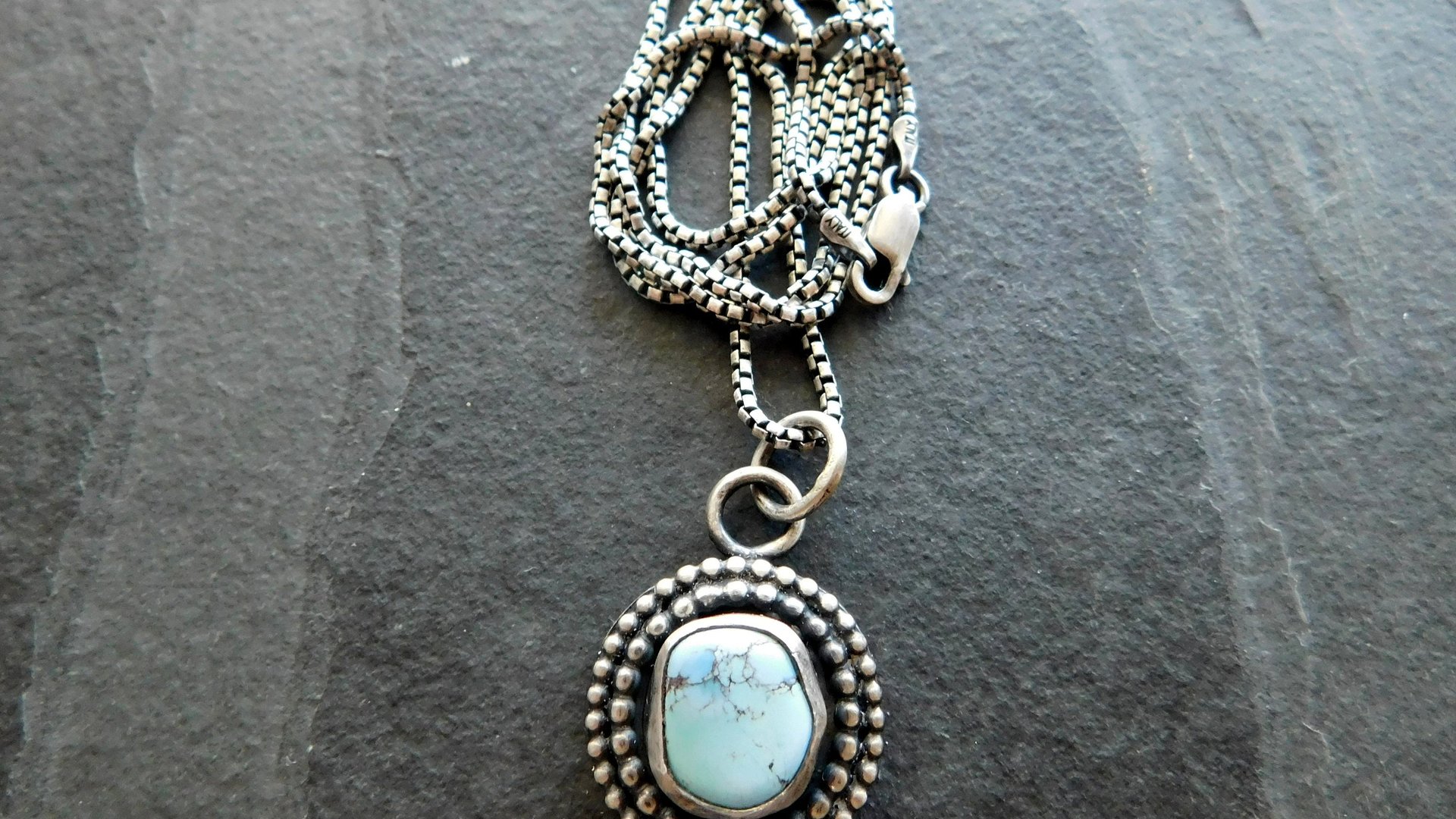 Kazakhstan Golden Hill Lavender Turquoise Nugget Sterling Silver Pendant Necklace