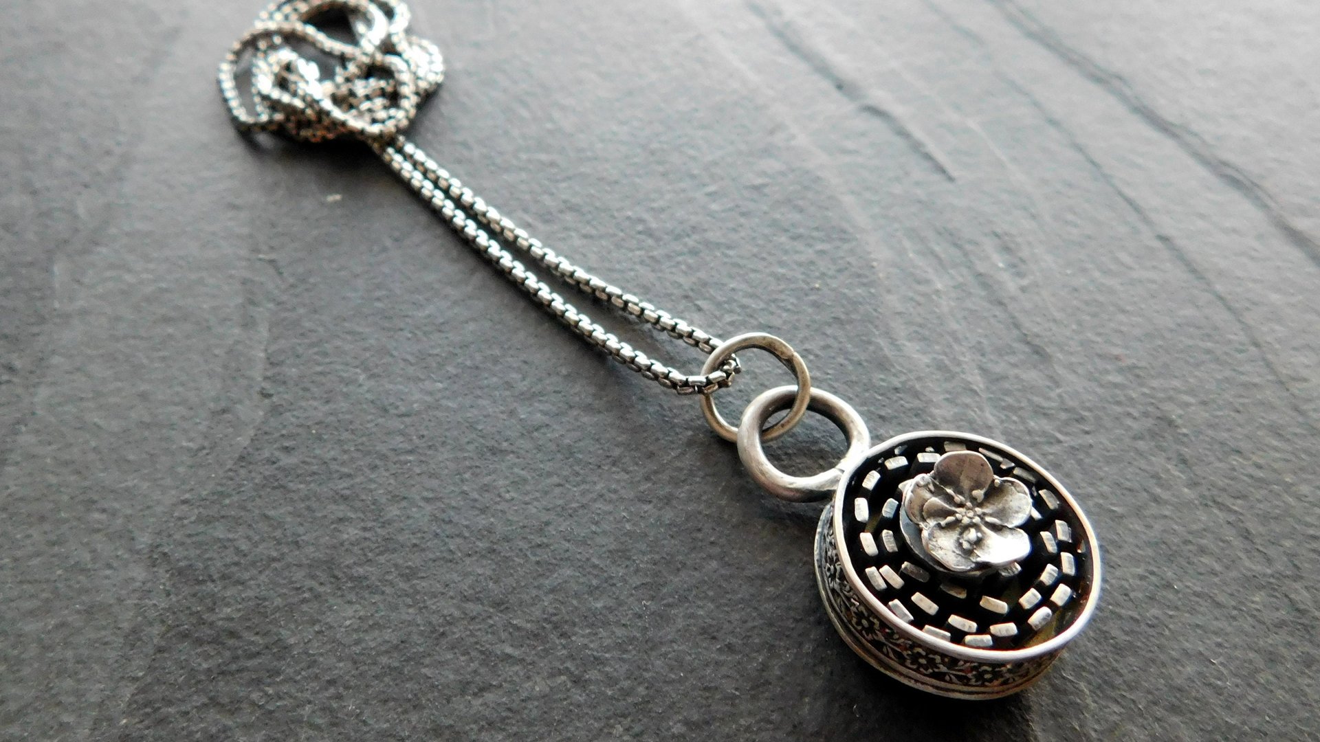 Sterling Silver Ornate Flower Wire Modern Industrial Floral Pendant Necklace