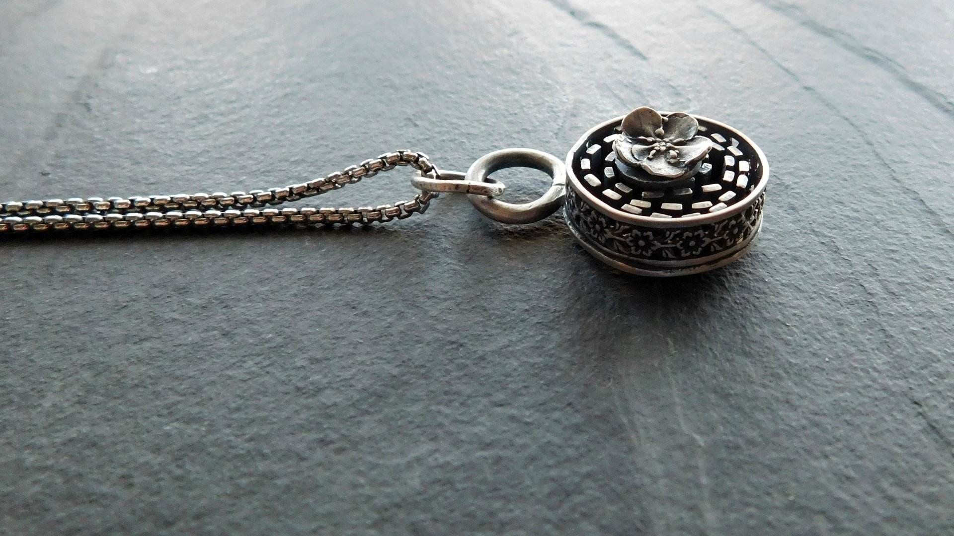 Sterling Silver Ornate Flower Wire Modern Industrial Floral Pendant Necklace