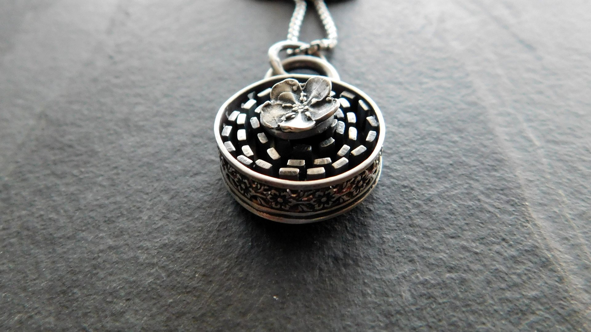 Sterling Silver Ornate Flower Wire Modern Industrial Floral Pendant Necklace