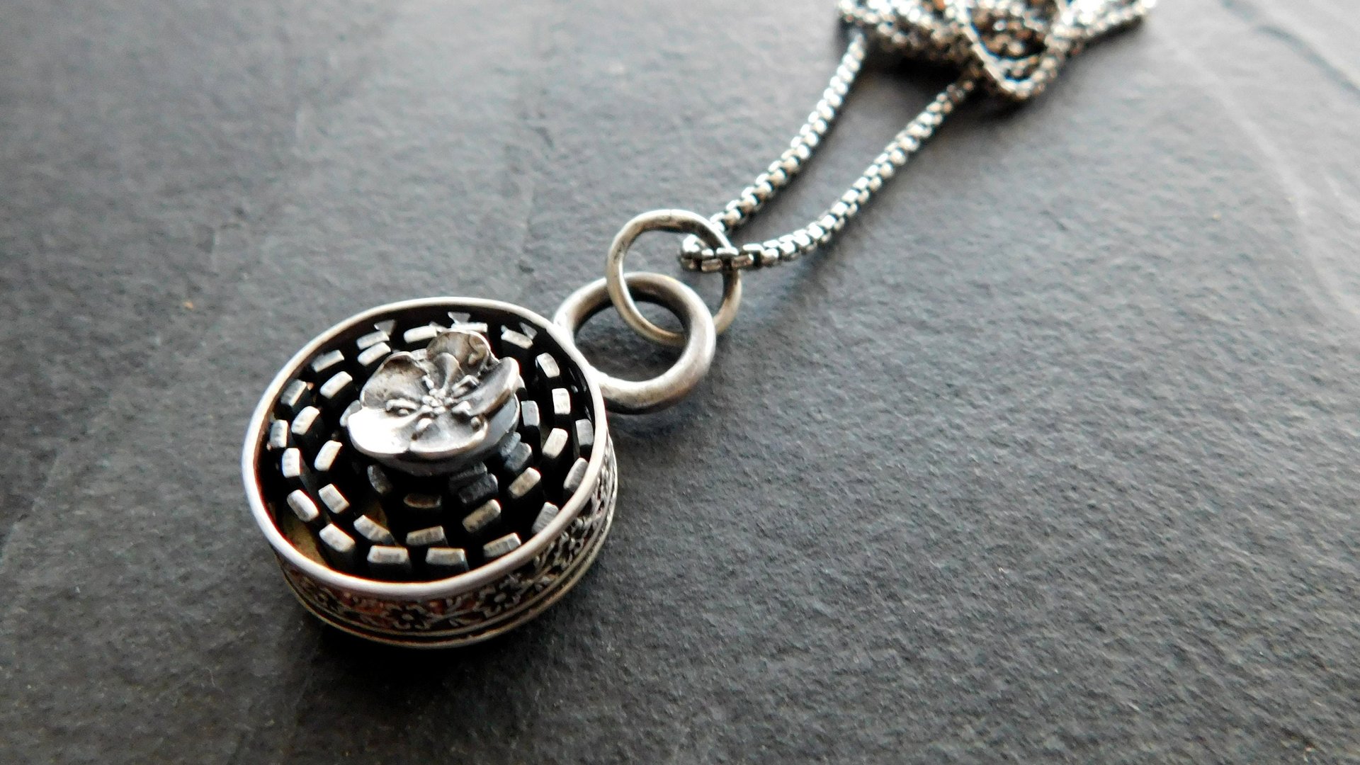 Sterling Silver Ornate Flower Wire Modern Industrial Floral Pendant Necklace