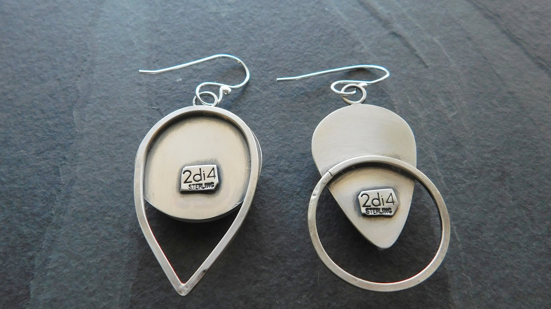 Fiery Orange Brazilian Parana Agate Mismatched Sterling Silver Modernist Statement Earrings