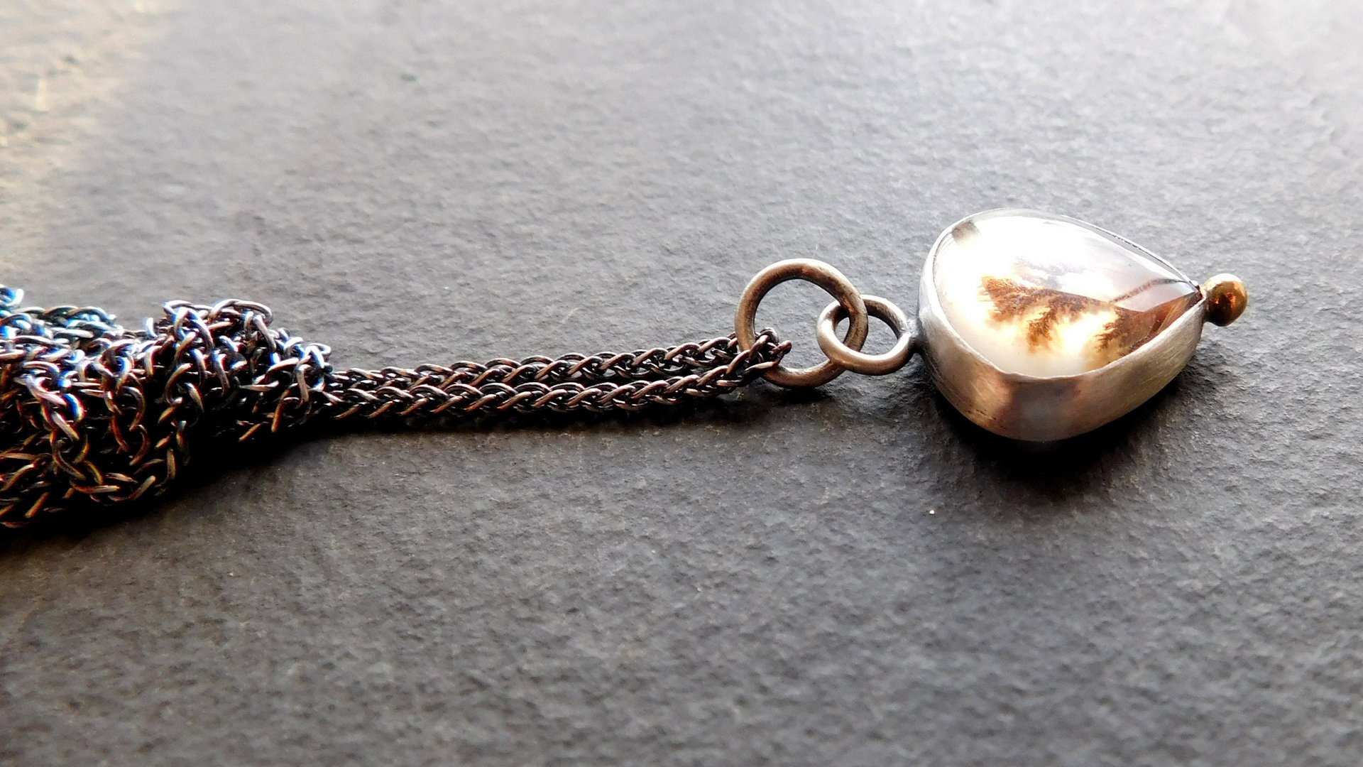 Dendritic Agate Desert Landscape Sterling Silver 14K Gold Pendant Minimalist Necklace
