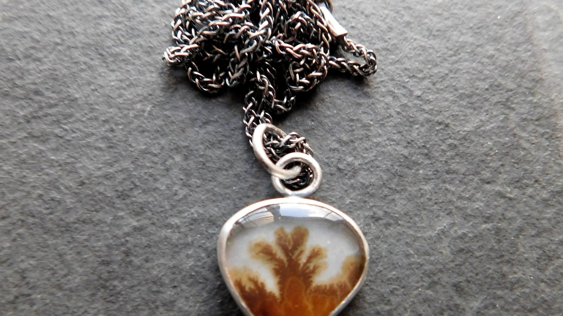 Dendritic Agate Desert Landscape Sterling Silver 14K Gold Pendant Minimalist Necklace