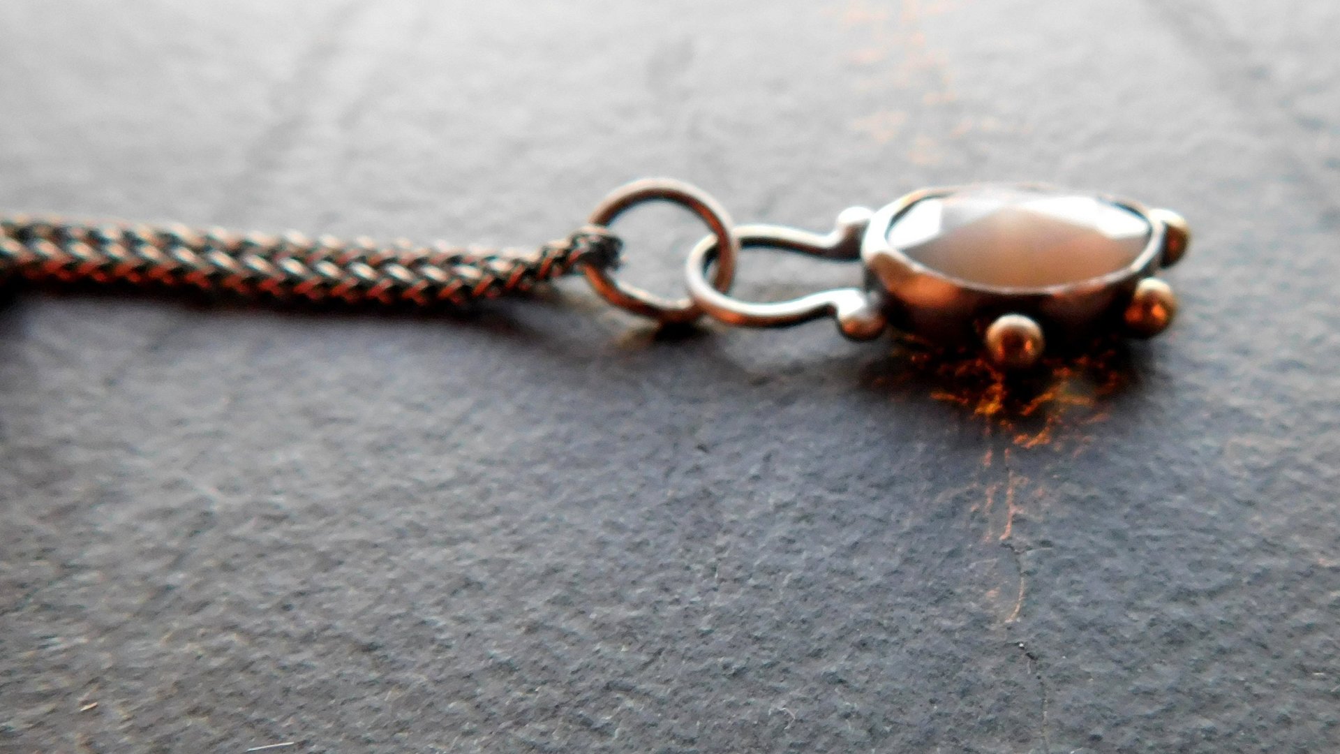 Dark Grey Moonstone Sterling Silver 14K Gold Asymmetrical Minimalist Pendant Necklace