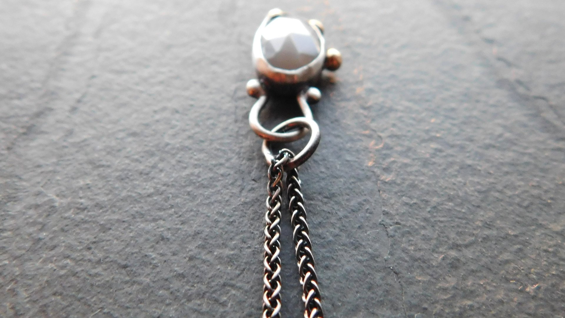 Dark Grey Moonstone Sterling Silver 14K Gold Asymmetrical Minimalist Pendant Necklace