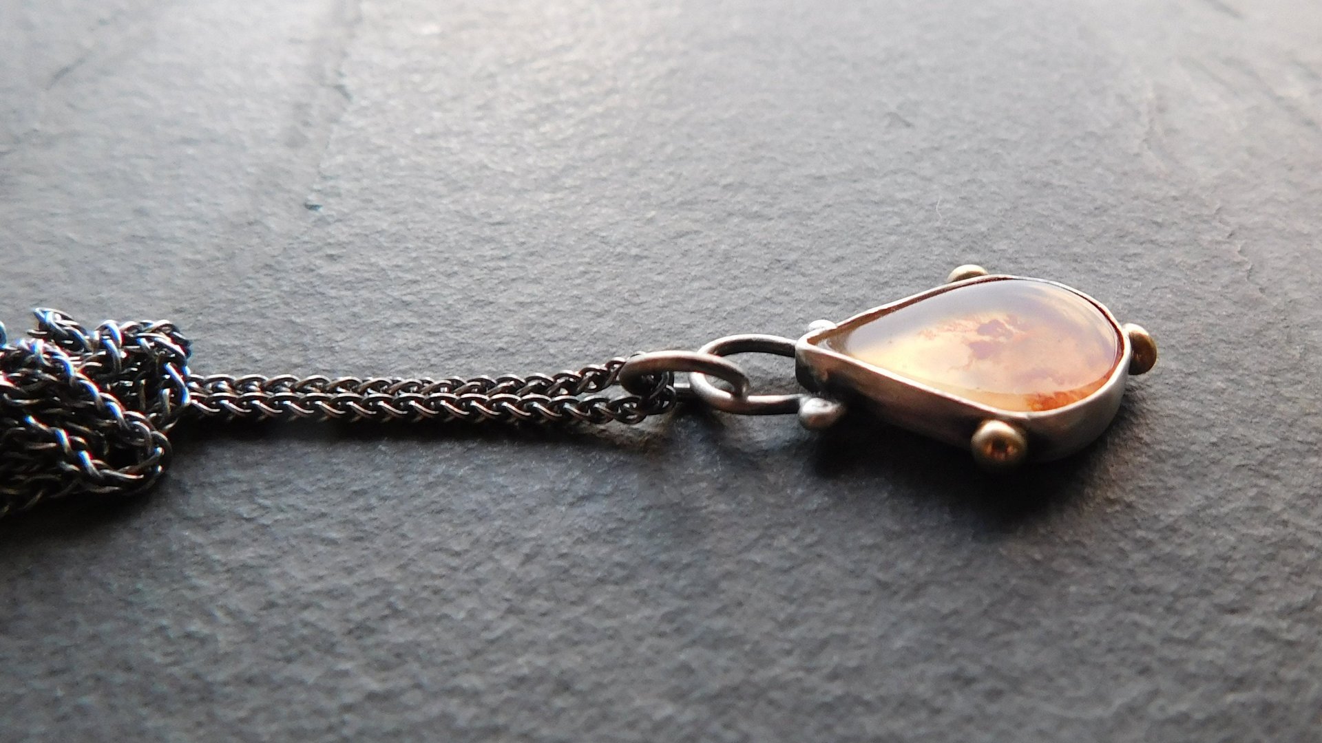 Orange Fall Foliage Dendritic Agate Scenic Stone Sterling Silver 14K Gold Minimalist Pendant Necklace