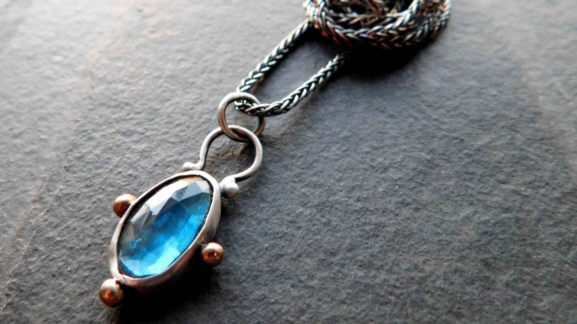 London Blue Topaz Sterling Silver 14K Gold Minimalist Pendant Necklace