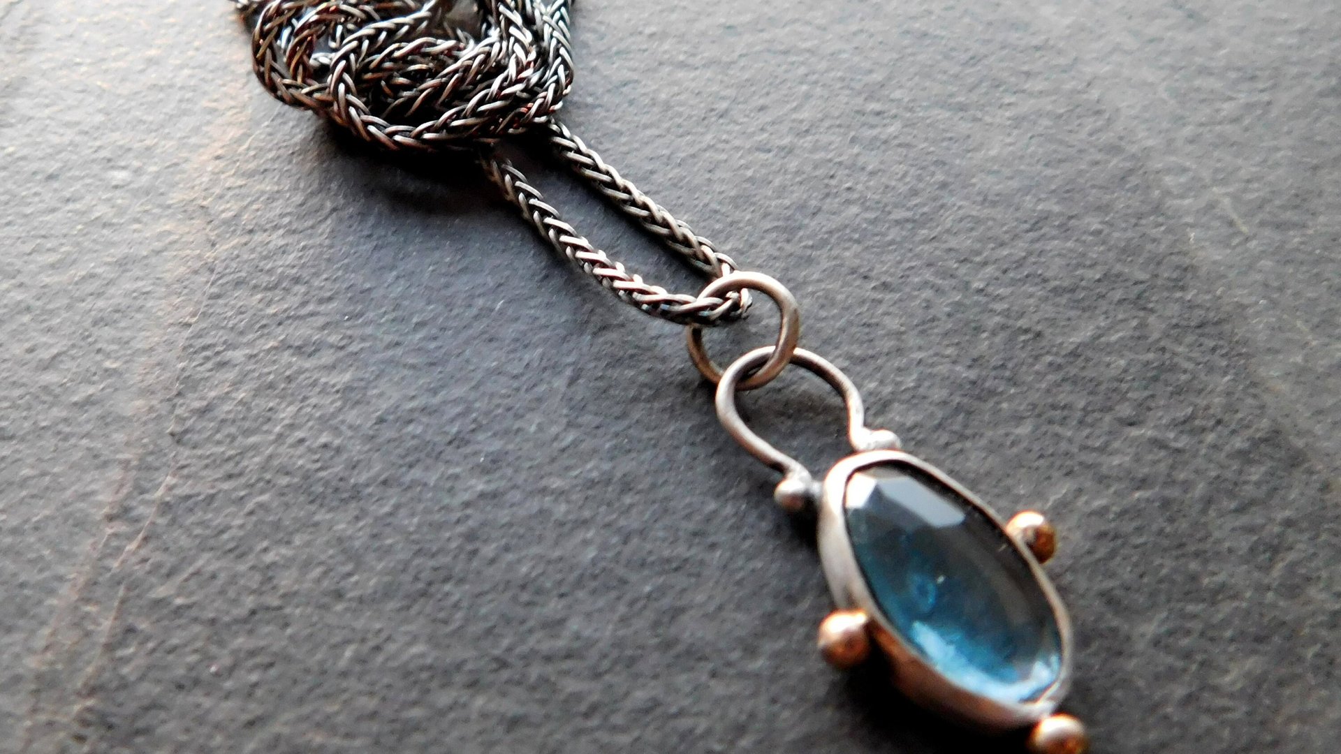 London Blue Topaz Sterling Silver 14K Gold Minimalist Pendant Necklace