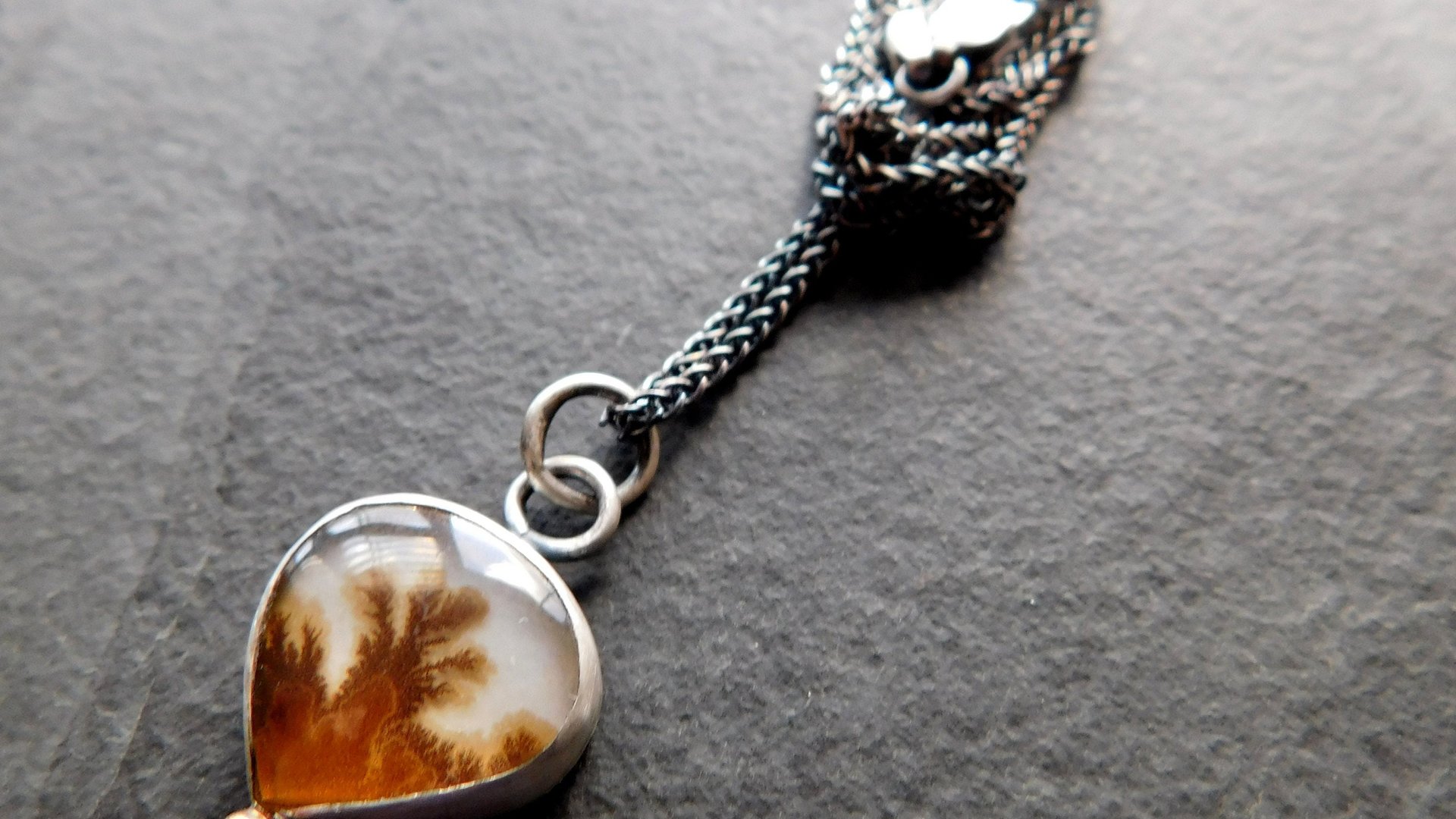 Dendritic Agate Desert Landscape Sterling Silver 14K Gold Pendant Minimalist Necklace