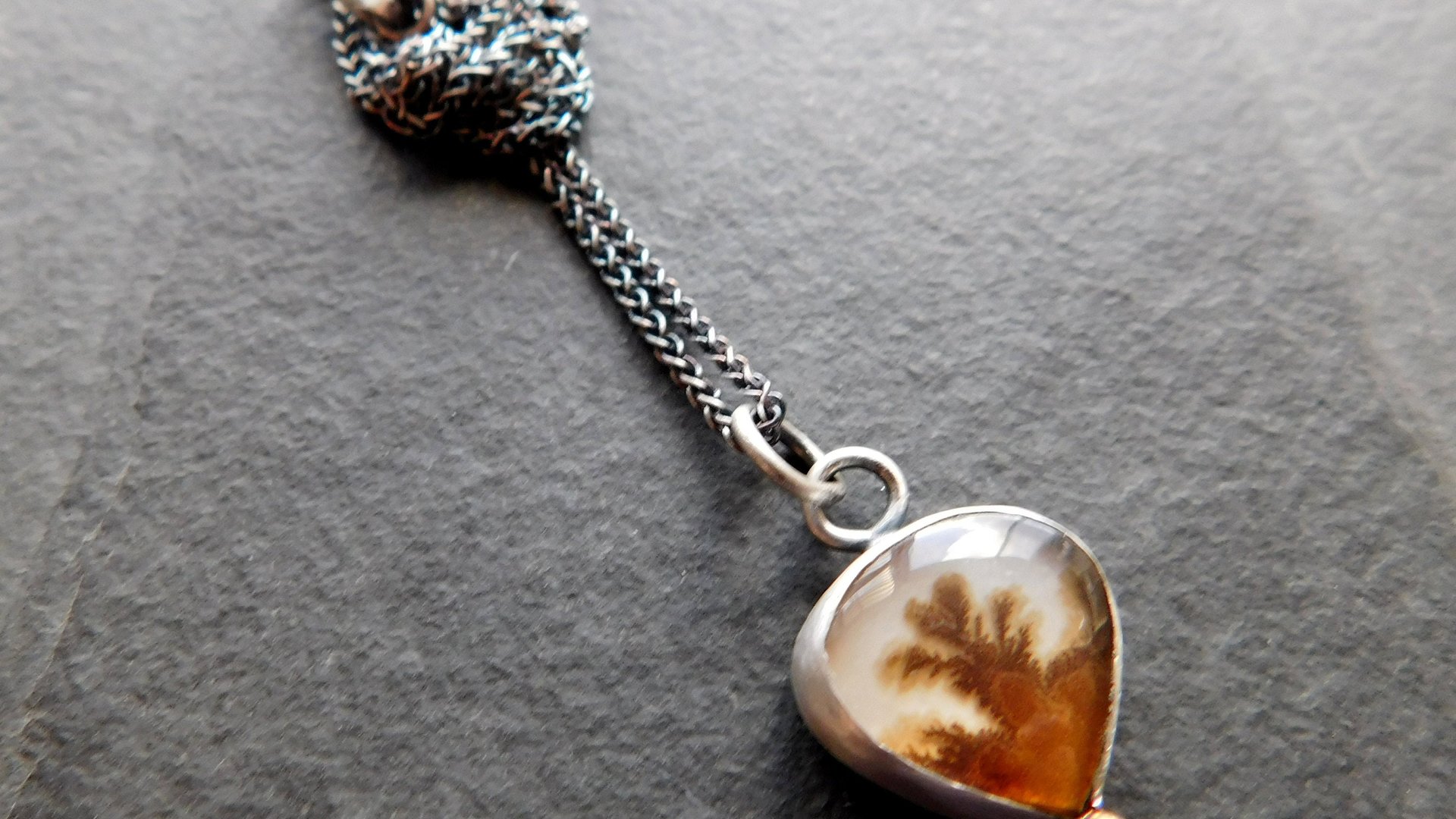 Dendritic Agate Desert Landscape Sterling Silver 14K Gold Pendant Minimalist Necklace