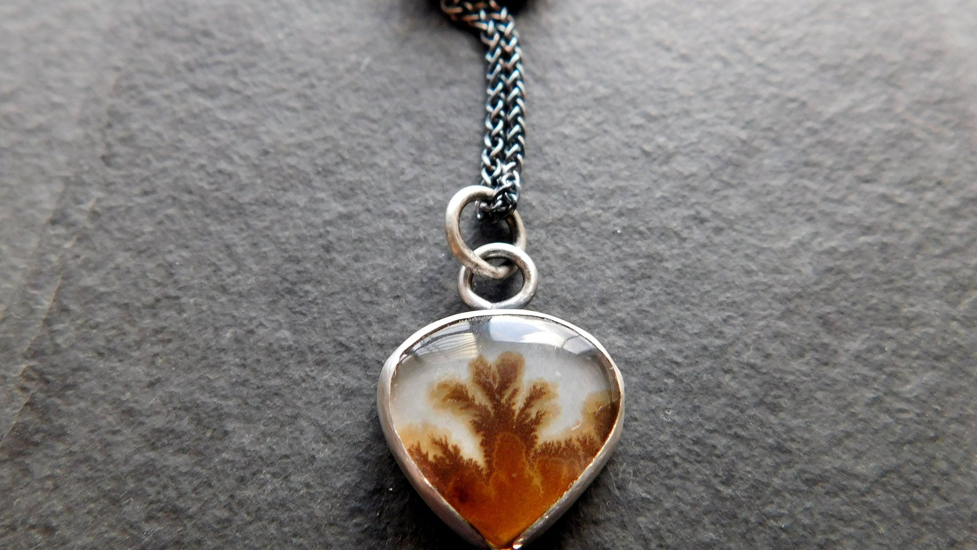 Dendritic Agate Desert Landscape Sterling Silver 14K Gold Pendant Minimalist Necklace