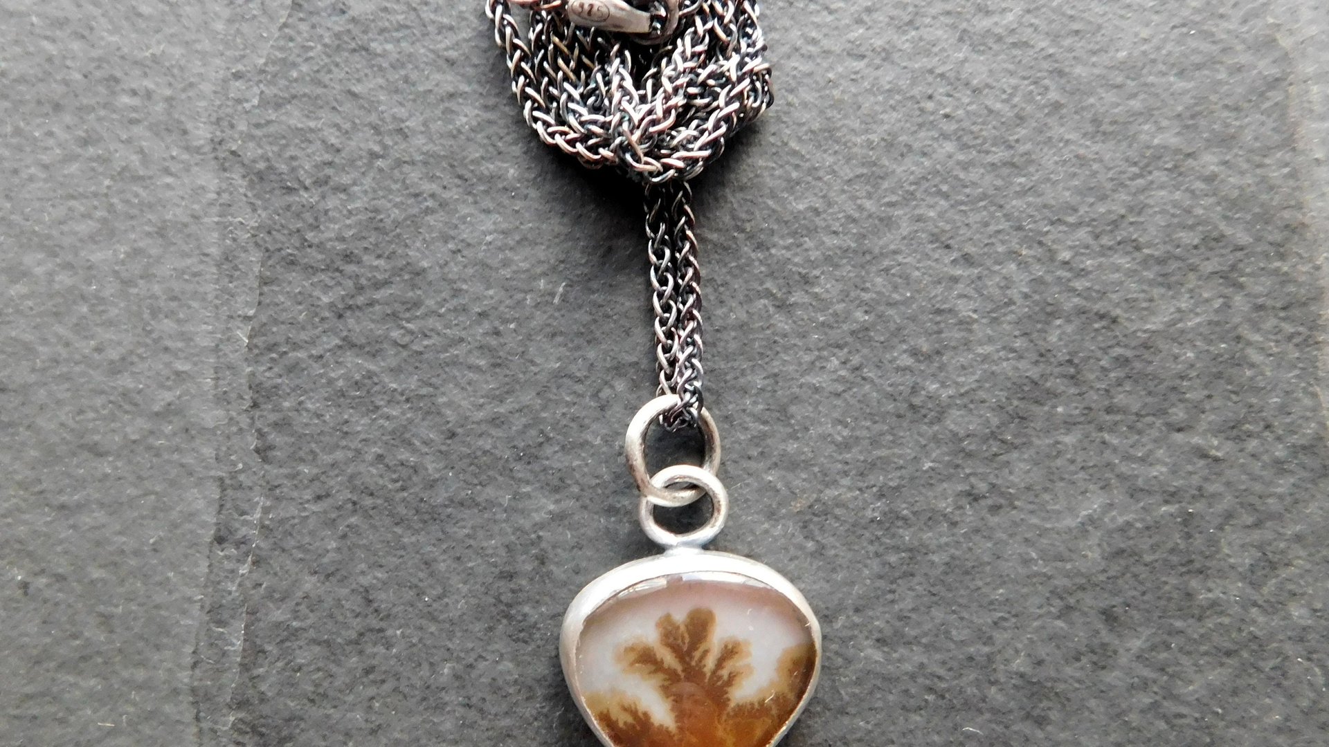 Dendritic Agate Desert Landscape Sterling Silver 14K Gold Pendant Minimalist Necklace