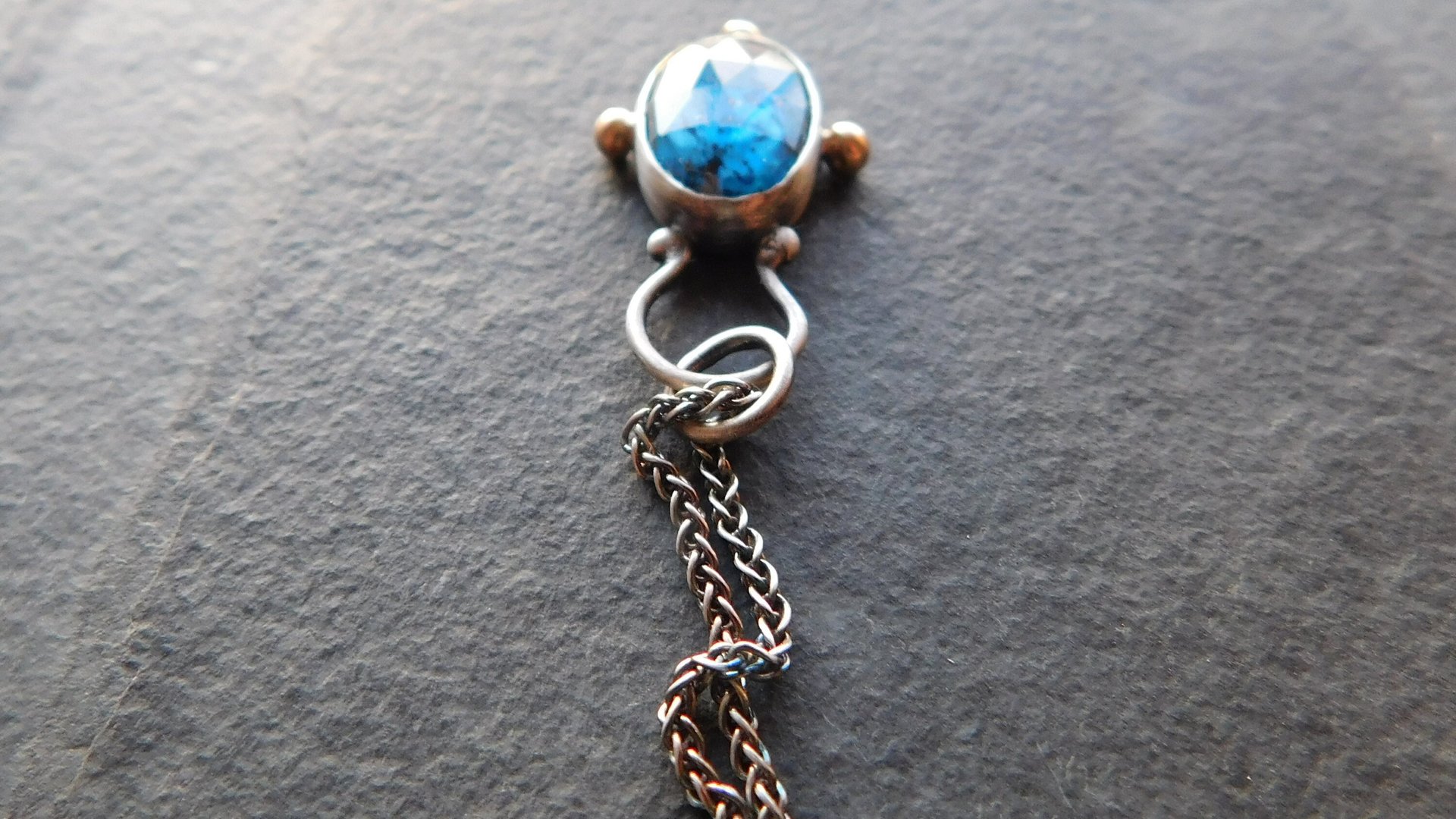 Teal Moss Kyanite Sterling Silver 14K Gold Minimalist Pendant Necklace