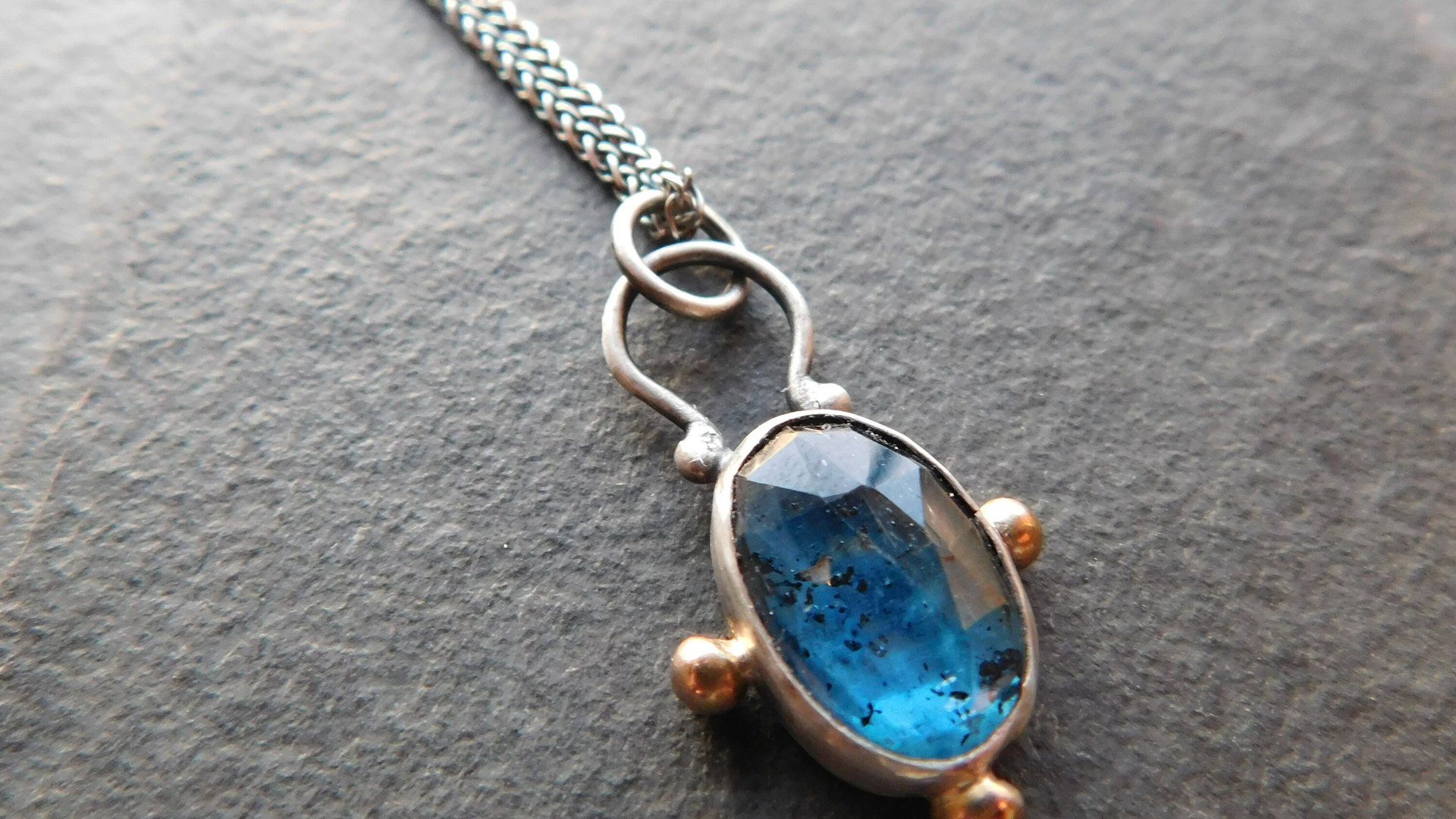 Teal Moss Kyanite Sterling Silver 14K Gold Minimalist Pendant Necklace