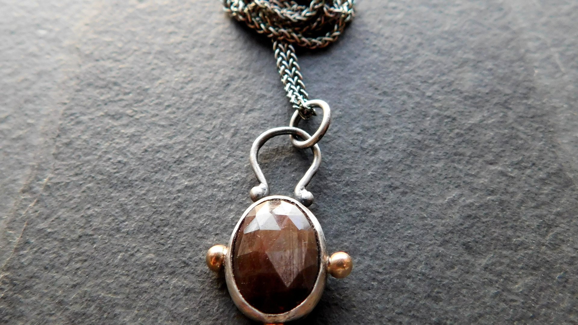 Chocolate Brown Sapphire Sterling Silver 14K Gold Minimalist Pendant Necklace