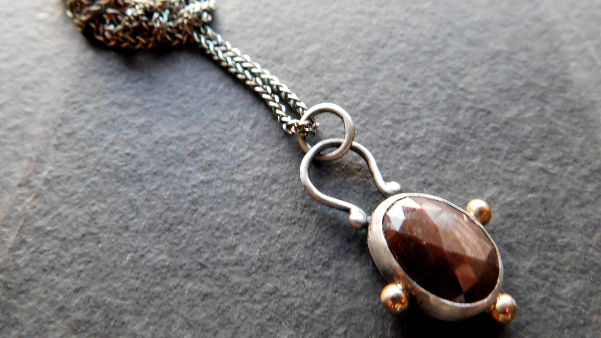 Chocolate Brown Sapphire Sterling Silver 14K Gold Minimalist Pendant Necklace