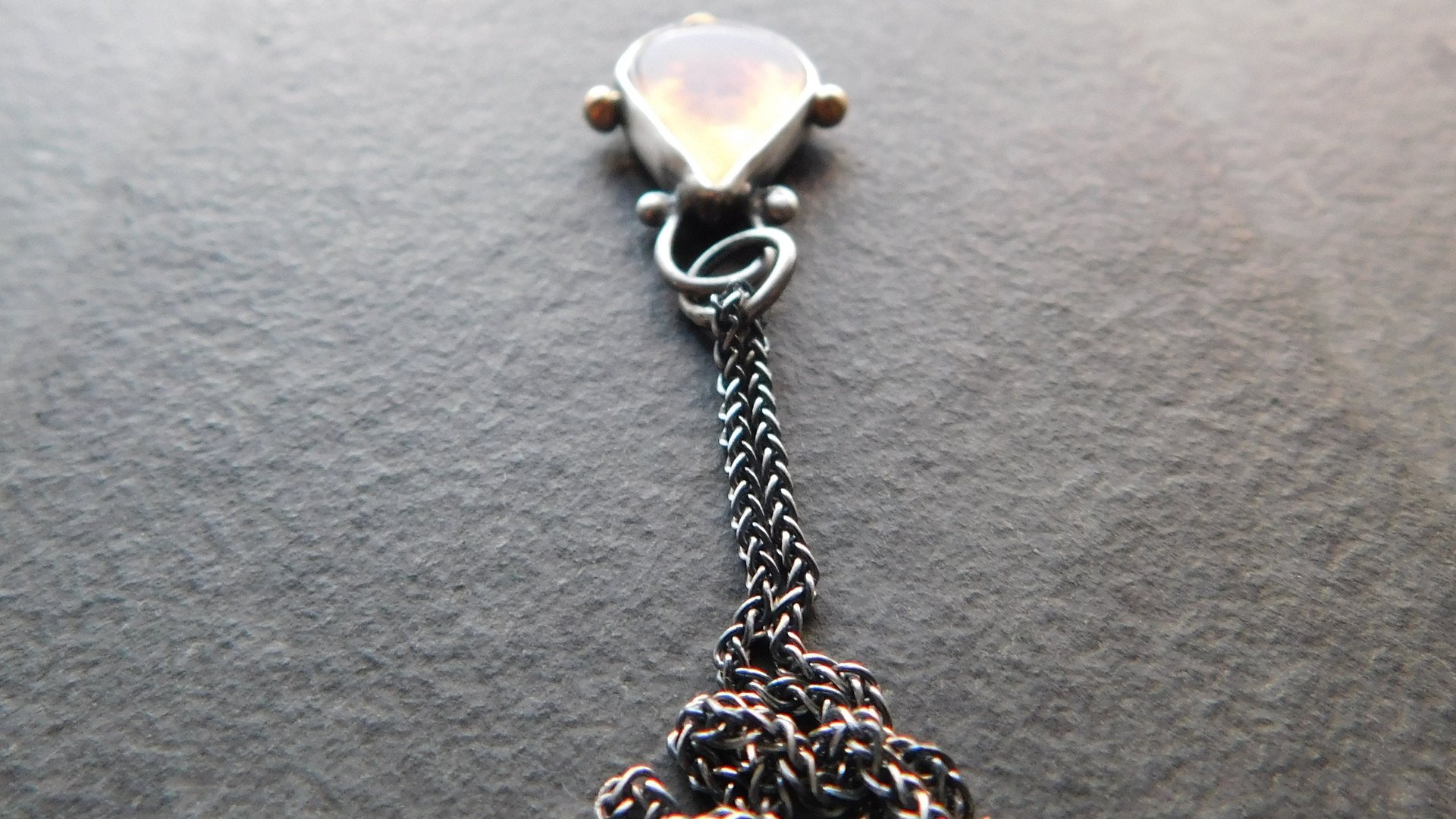 Orange Fall Foliage Dendritic Agate Scenic Stone Sterling Silver 14K Gold Minimalist Pendant Necklace