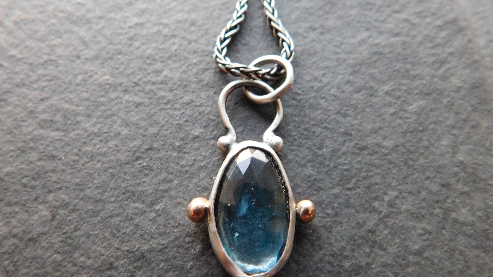 London Blue Topaz Sterling Silver 14K Gold Minimalist Pendant Necklace