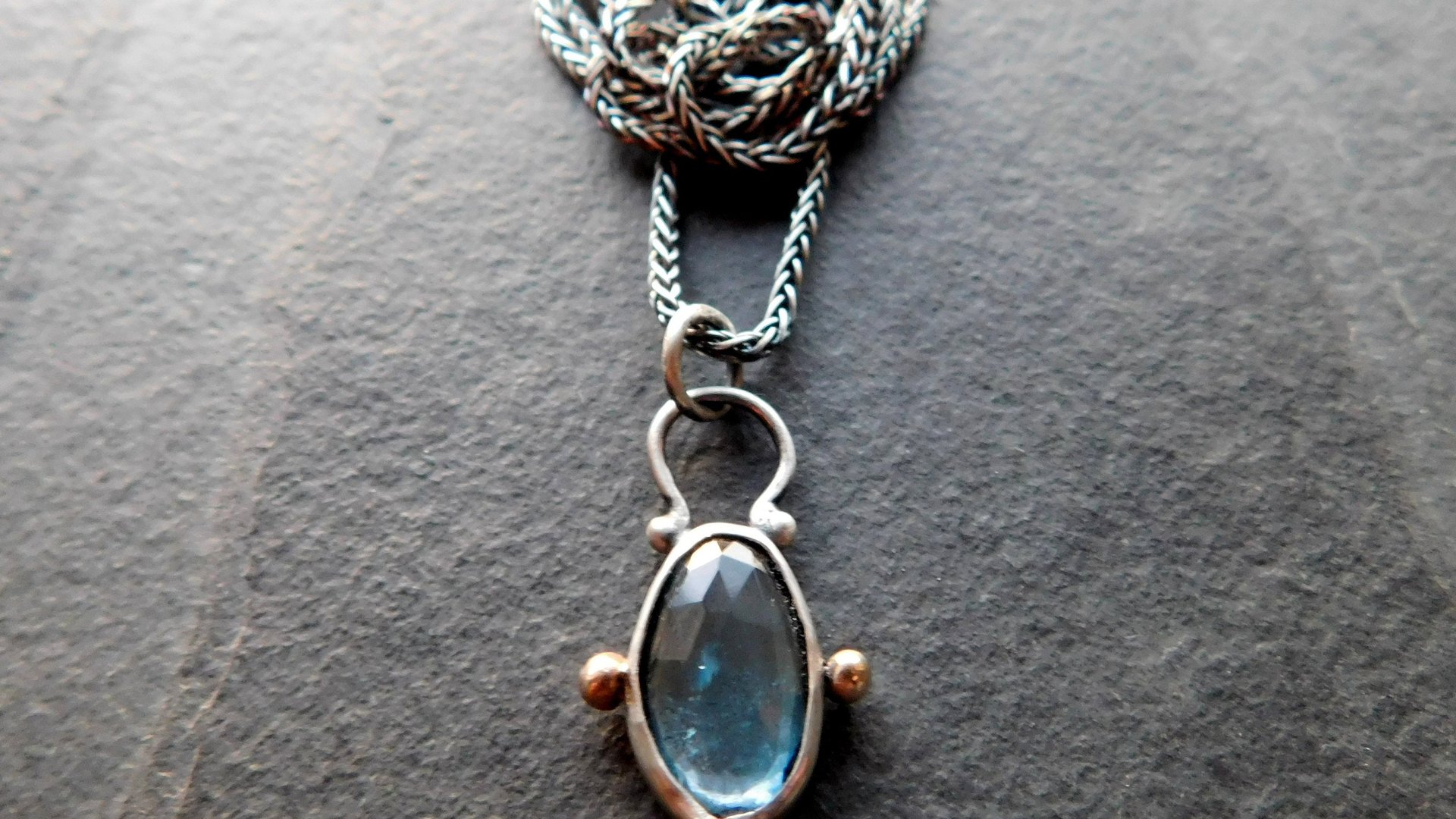 London Blue Topaz Sterling Silver 14K Gold Minimalist Pendant Necklace
