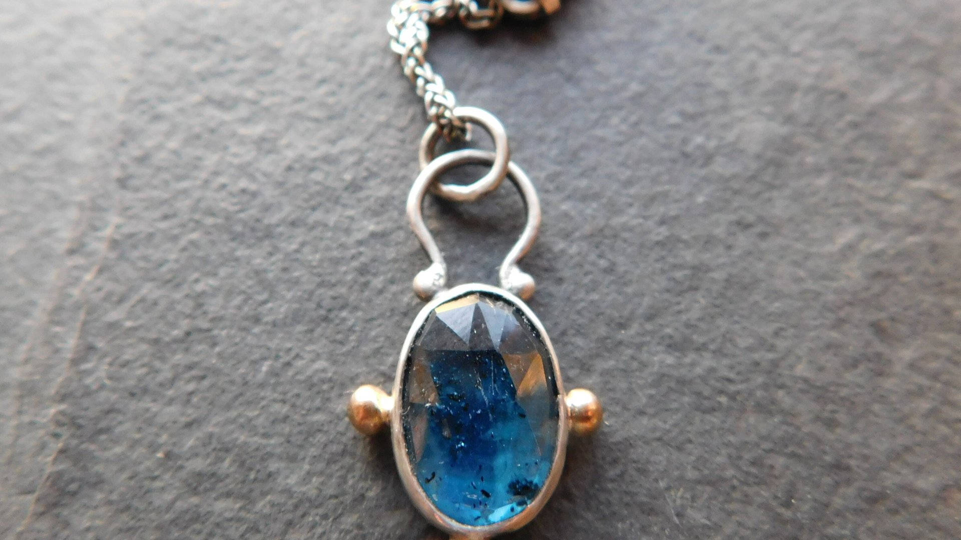 Teal Moss Kyanite Sterling Silver 14K Gold Minimalist Pendant Necklace