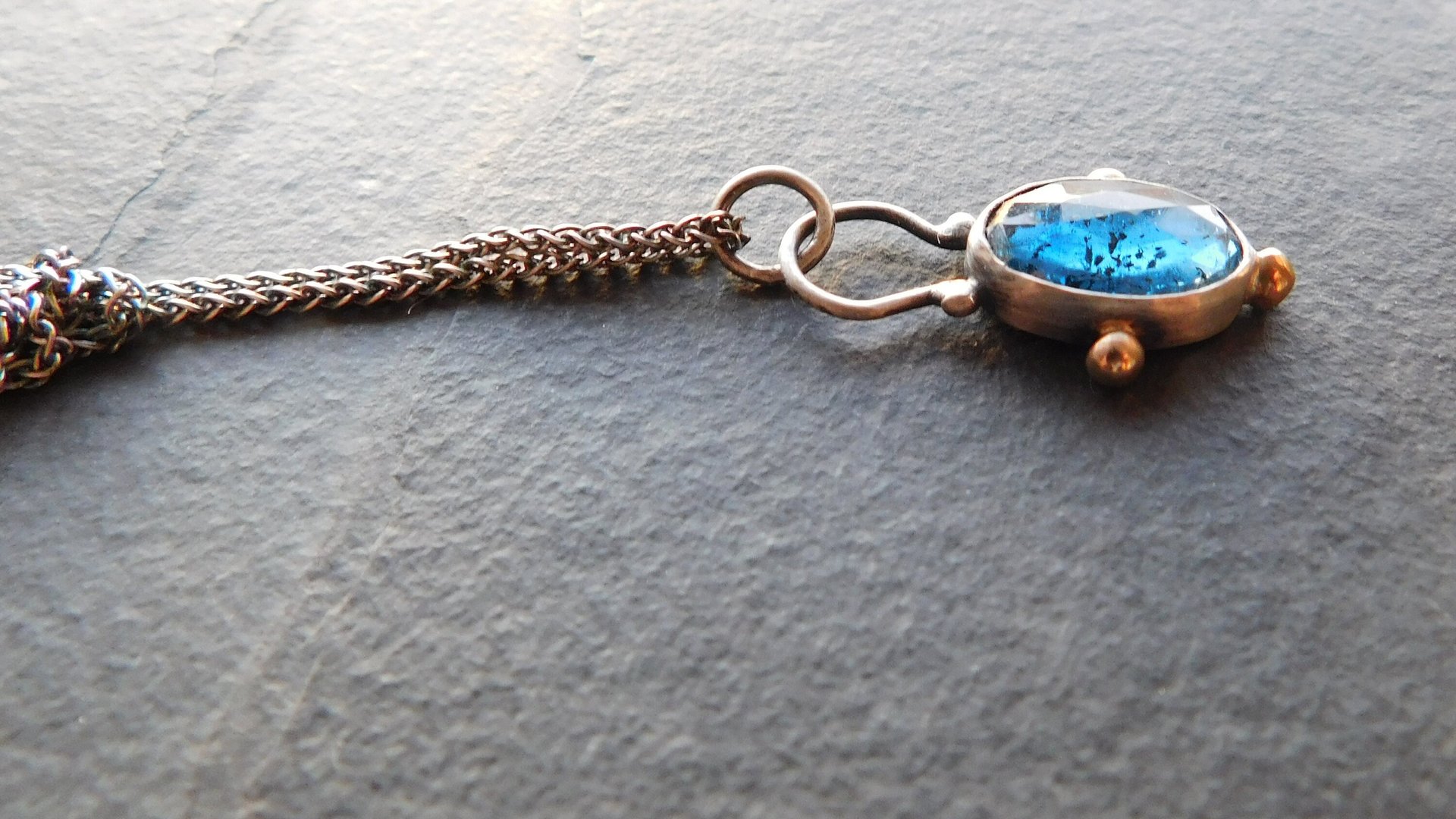 Teal Moss Kyanite Sterling Silver 14K Gold Minimalist Pendant Necklace