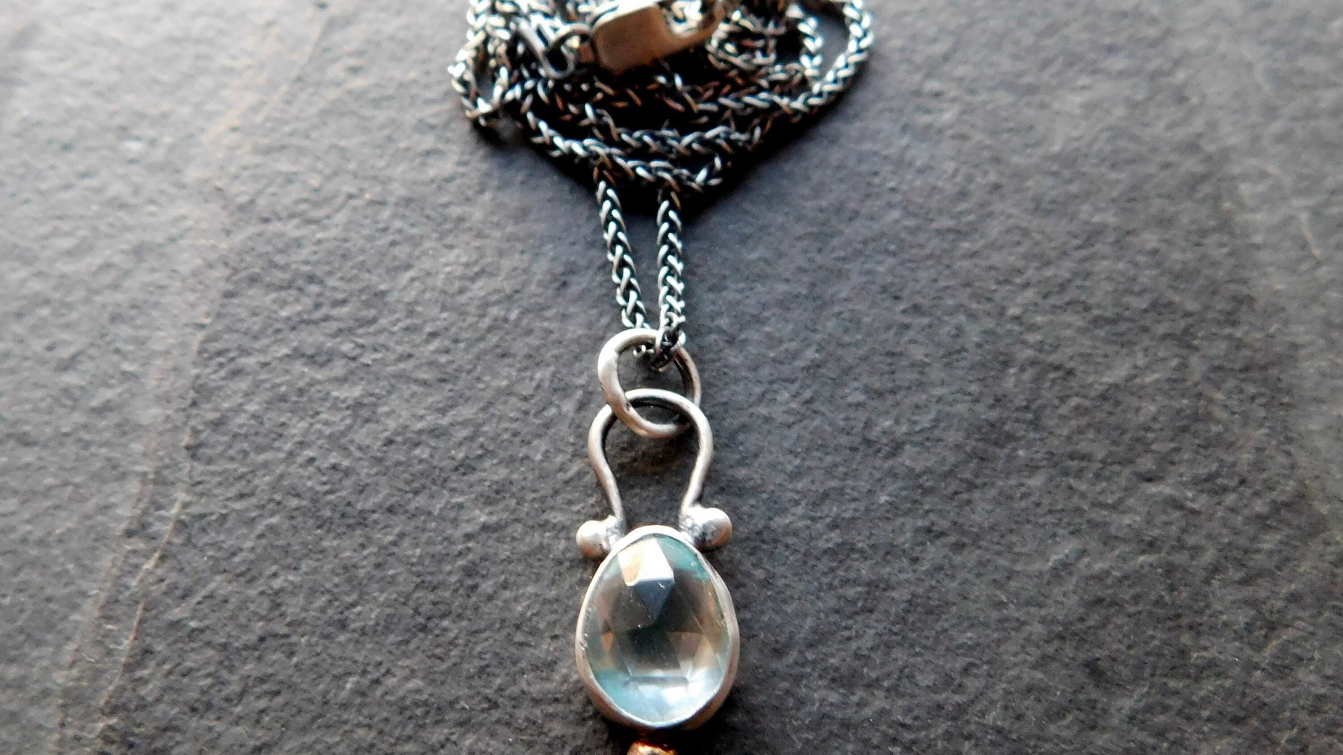 Rosecut Aquamarine Sterling Silver 14K Gold Minimalist Pendant Necklace