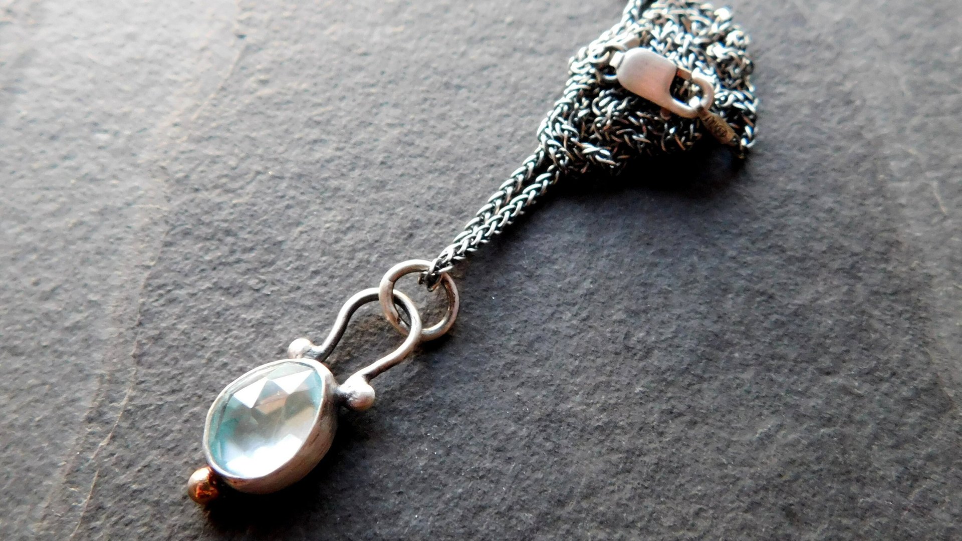 Rosecut Aquamarine Sterling Silver 14K Gold Minimalist Pendant Necklace