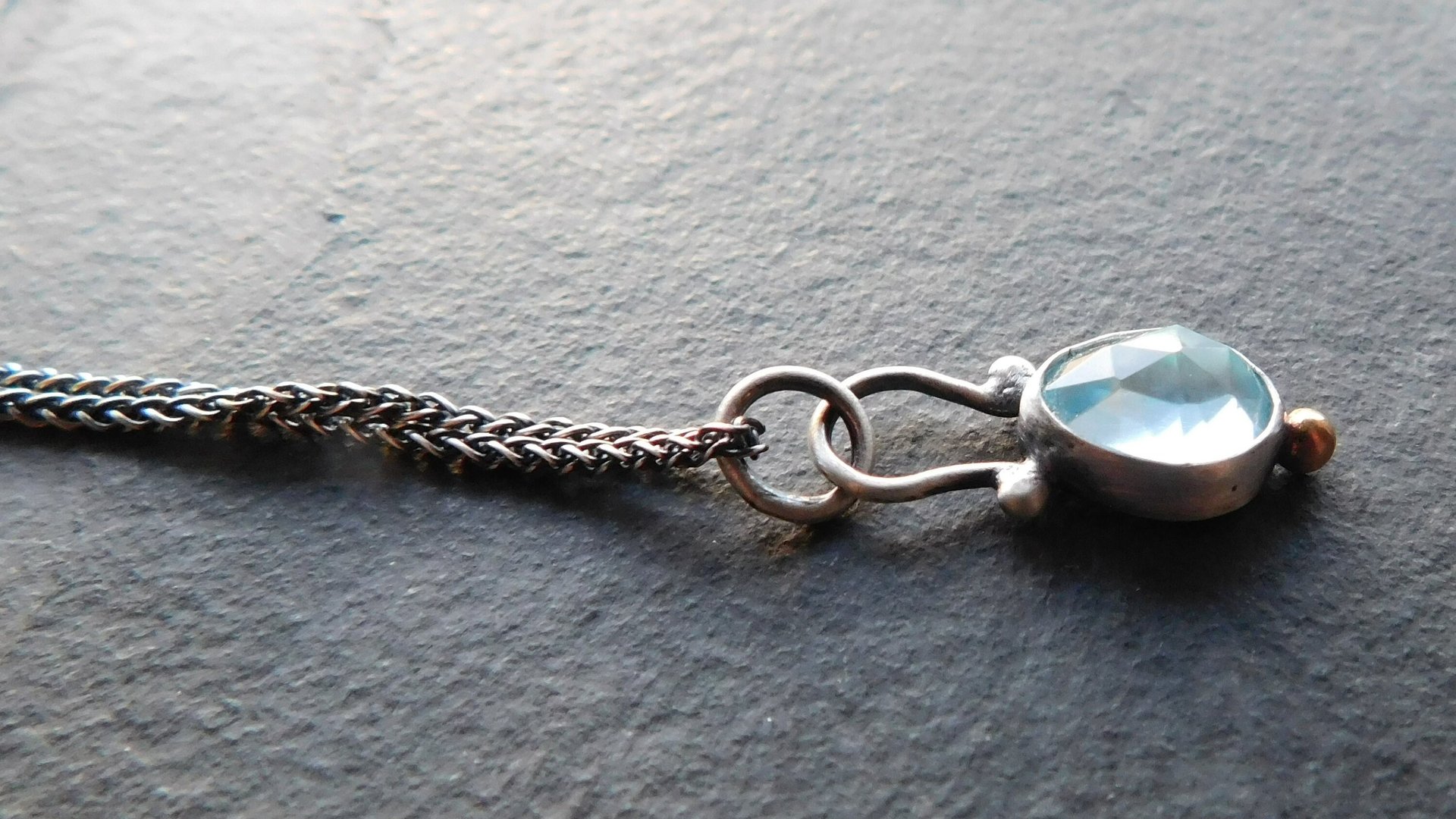 Rosecut Aquamarine Sterling Silver 14K Gold Minimalist Pendant Necklace