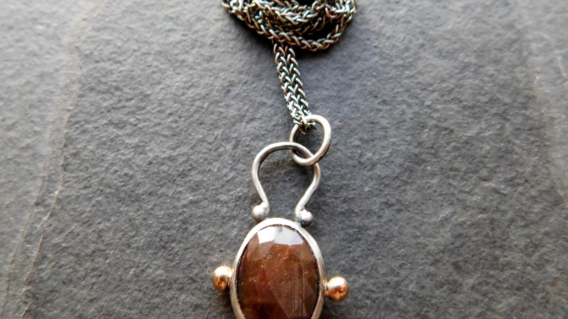 Chocolate Brown Sapphire Sterling Silver 14K Gold Minimalist Pendant Necklace