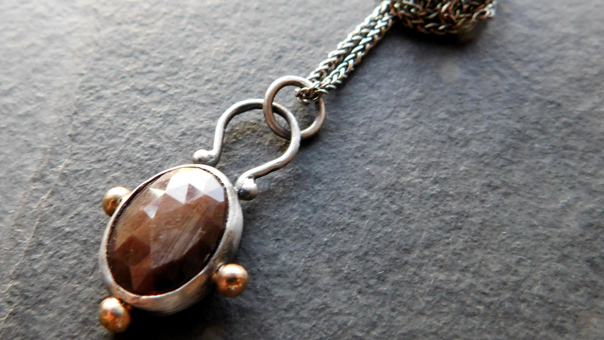 Chocolate Brown Sapphire Sterling Silver 14K Gold Minimalist Pendant Necklace
