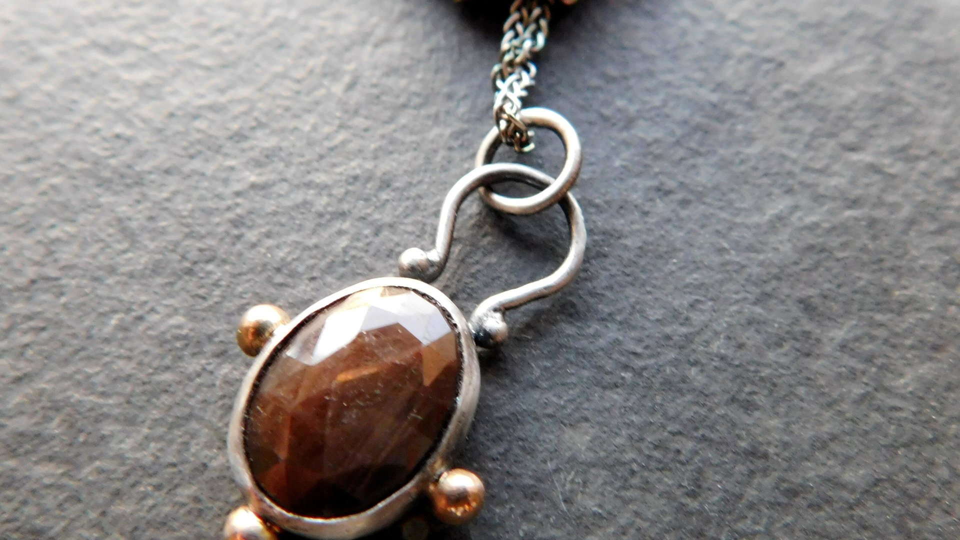 Chocolate Brown Sapphire Sterling Silver 14K Gold Minimalist Pendant Necklace