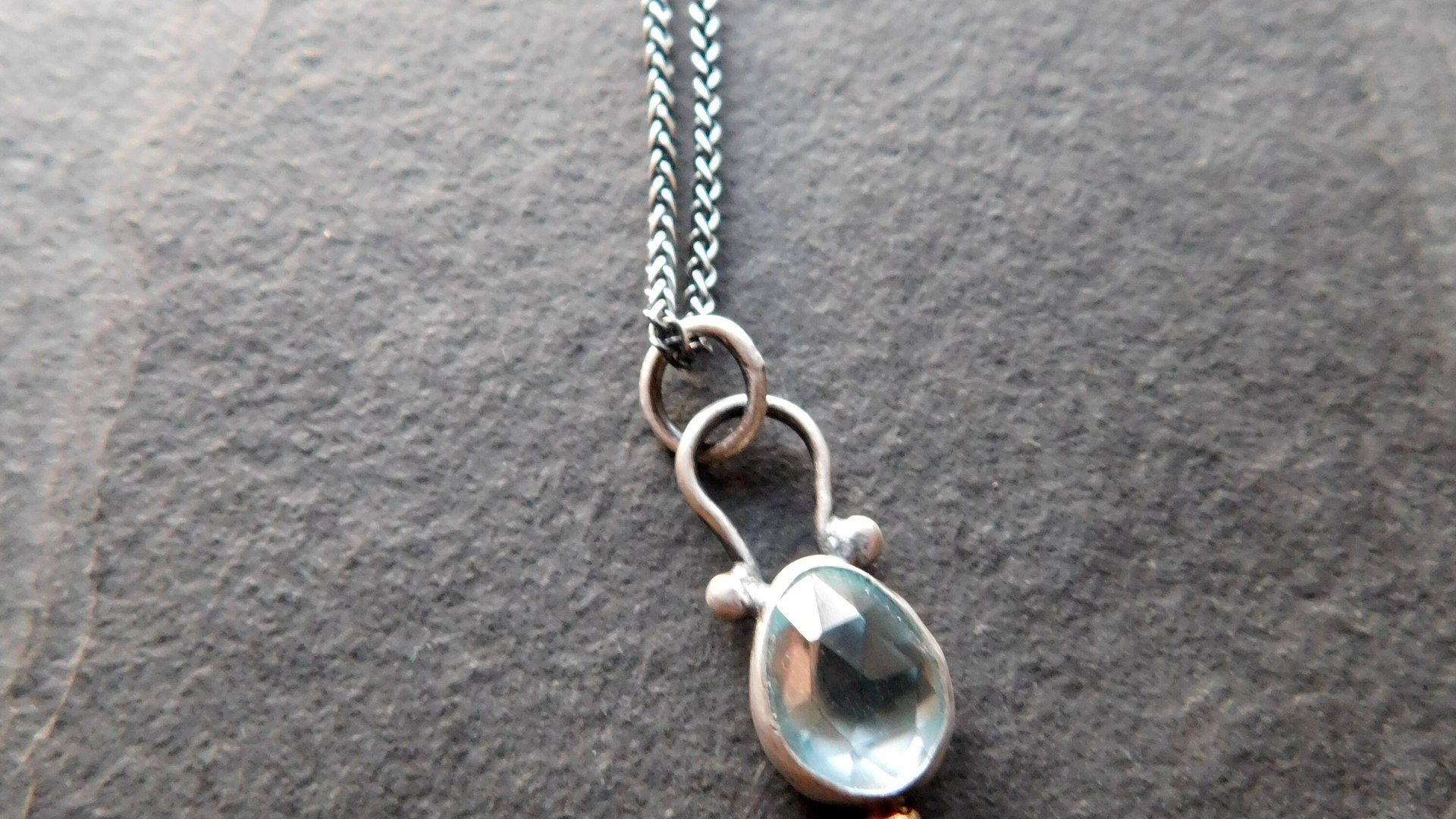 Rosecut Aquamarine Sterling Silver 14K Gold Minimalist Pendant Necklace