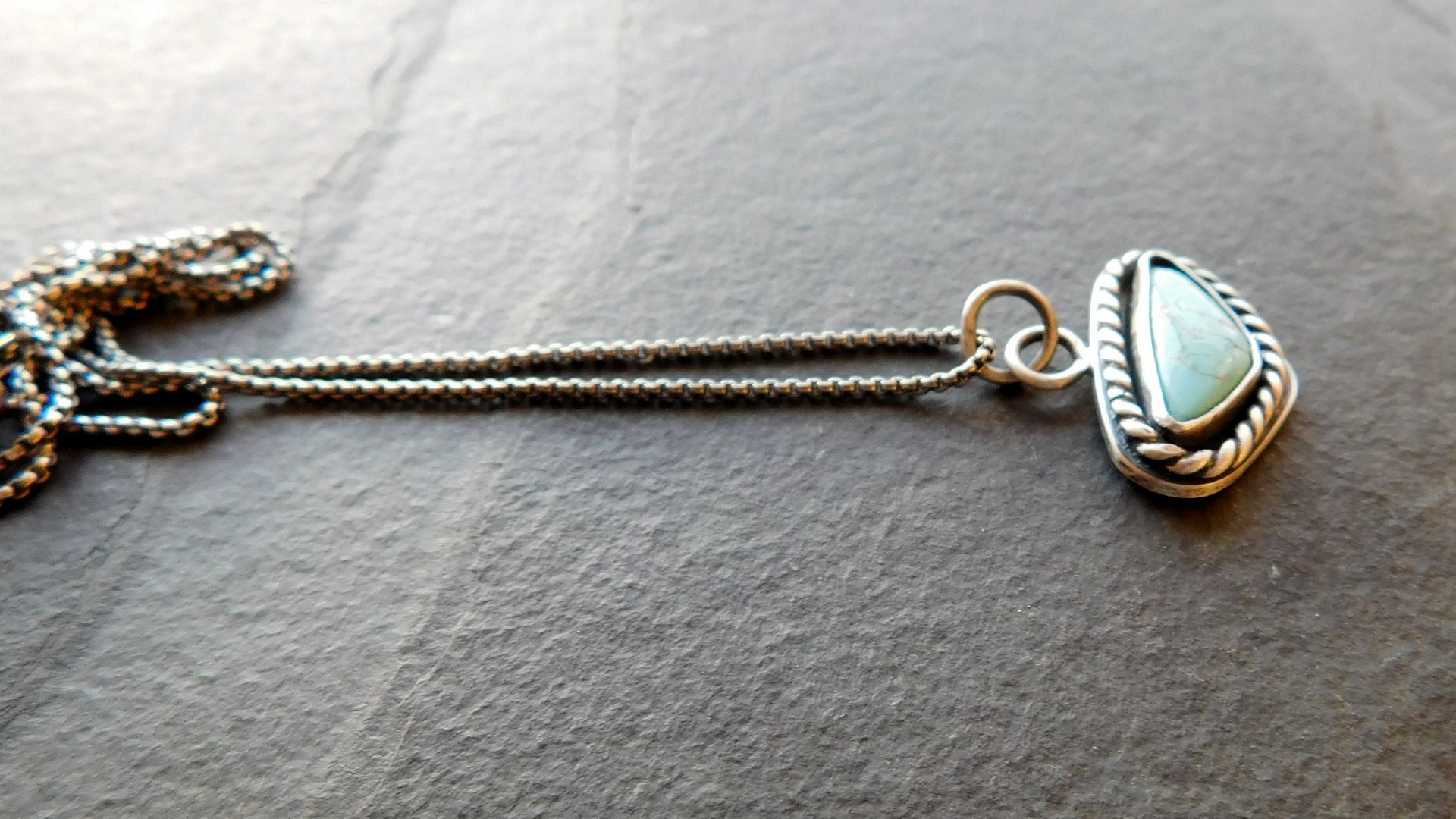 Royston American Turquoise Oxidized Sterling Silver Rope Trim Dainty Pendant Necklace