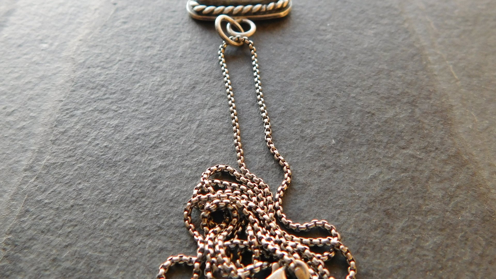 Royston American Turquoise Oxidized Sterling Silver Rope Trim Dainty Pendant Necklace