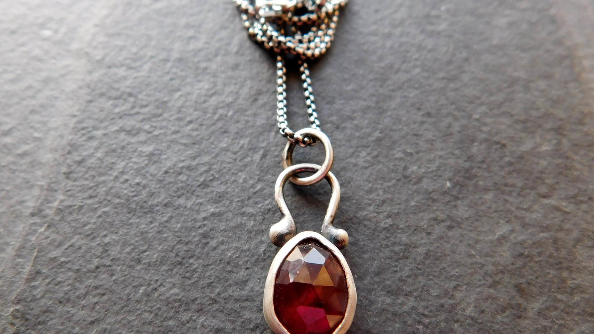 Rosecut Dark Burgundy Wine Garnet Sterling Silver 14K Gold Minimalist Pendant Necklace
