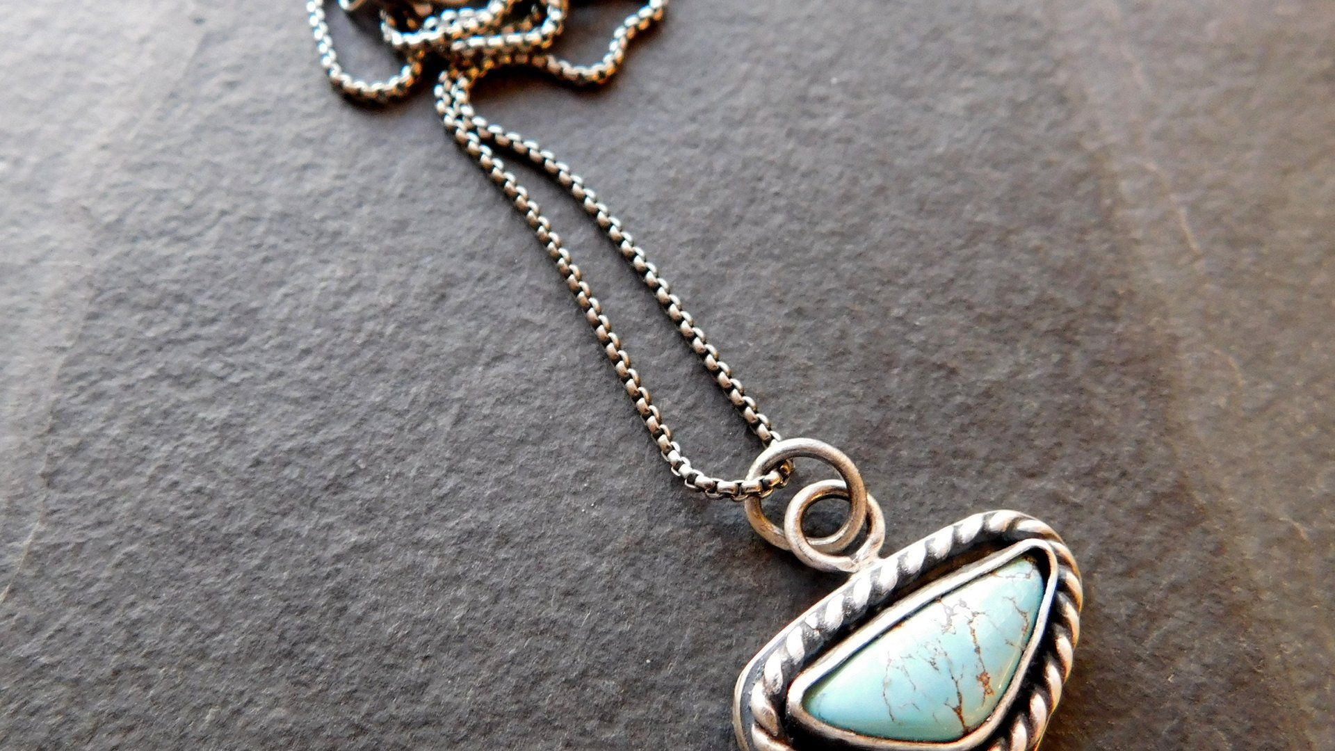 Royston American Turquoise Oxidized Sterling Silver Rope Trim Dainty Pendant Necklace