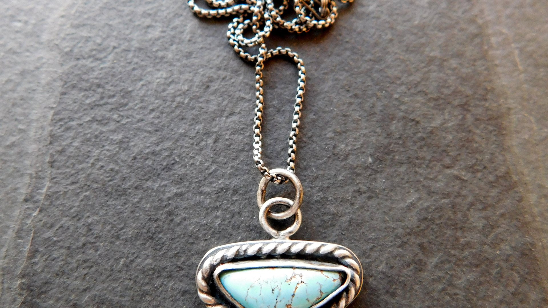Royston American Turquoise Oxidized Sterling Silver Rope Trim Dainty Pendant Necklace