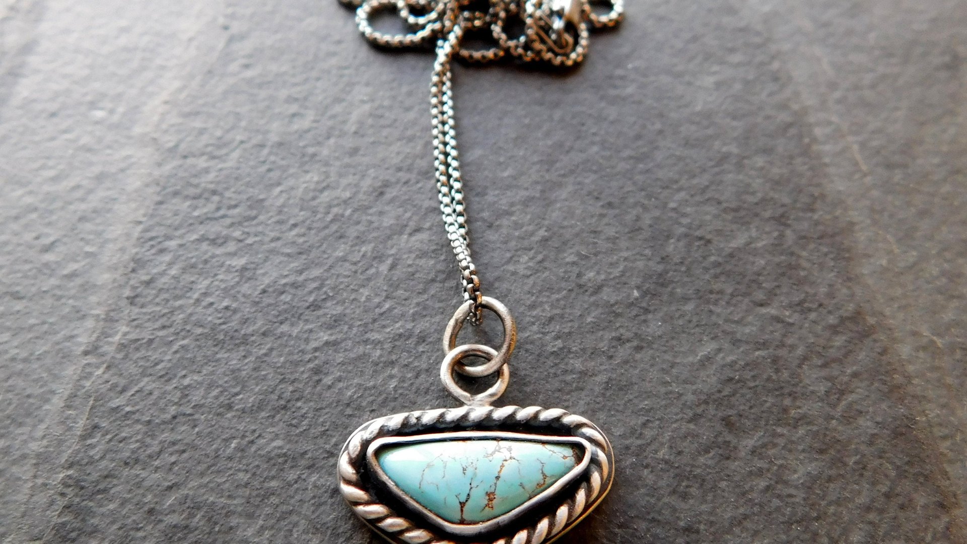 Royston American Turquoise Oxidized Sterling Silver Rope Trim Dainty Pendant Necklace