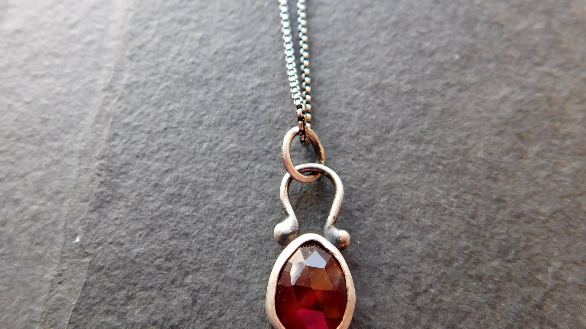 Rosecut Dark Burgundy Wine Garnet Sterling Silver 14K Gold Minimalist Pendant Necklace