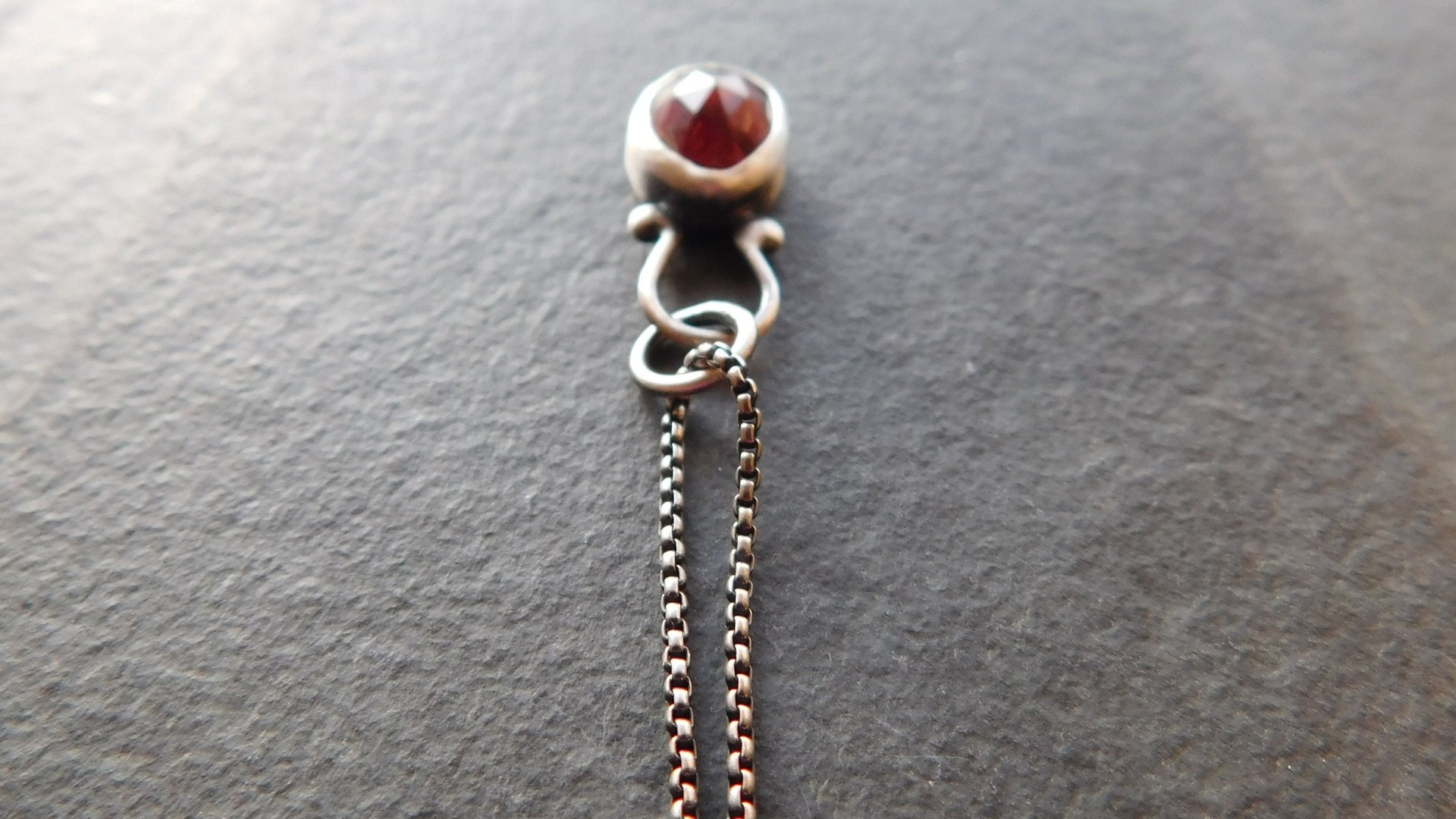 Rosecut Dark Burgundy Wine Garnet Sterling Silver 14K Gold Minimalist Pendant Necklace