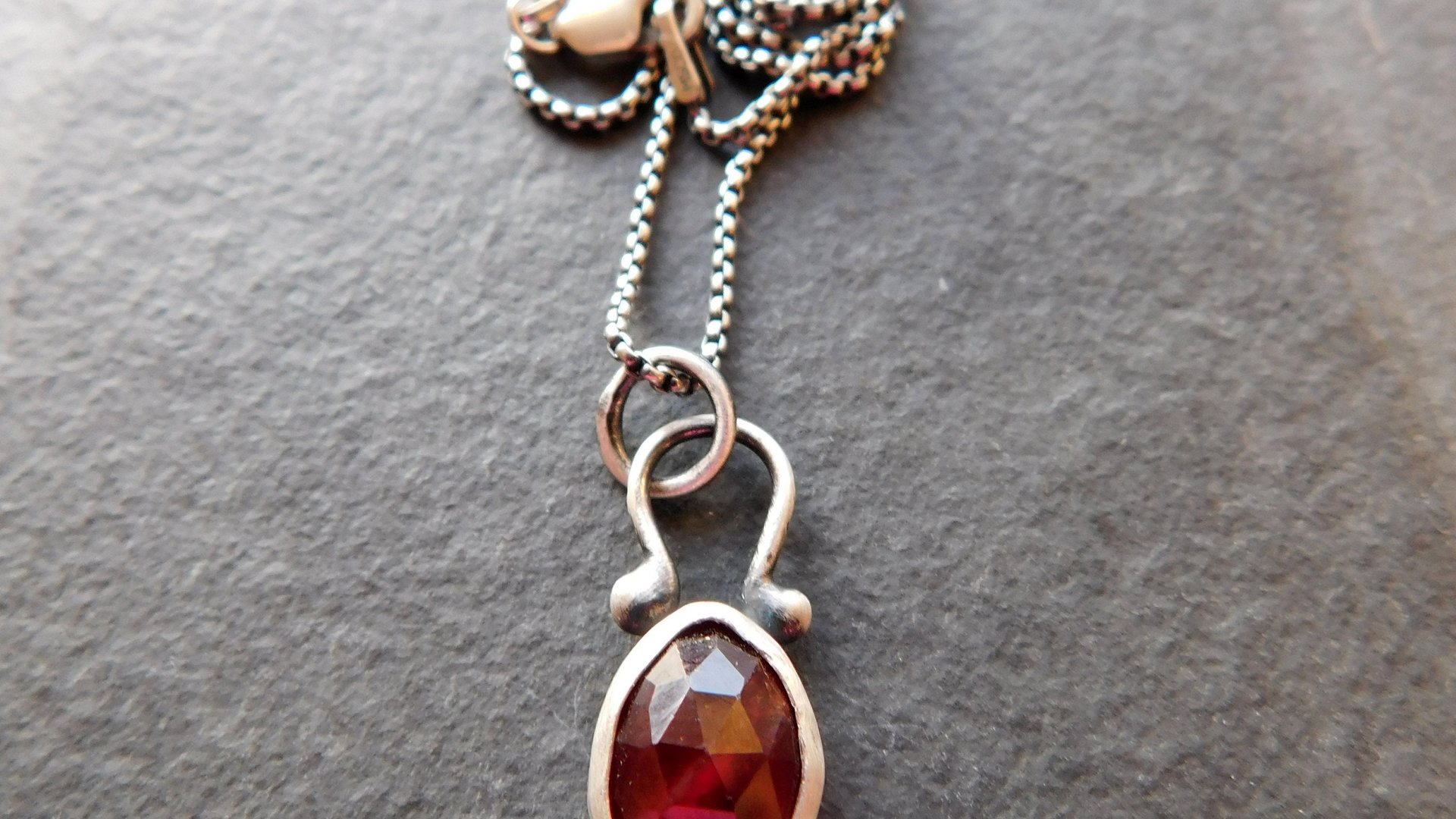 Rosecut Dark Burgundy Wine Garnet Sterling Silver 14K Gold Minimalist Pendant Necklace